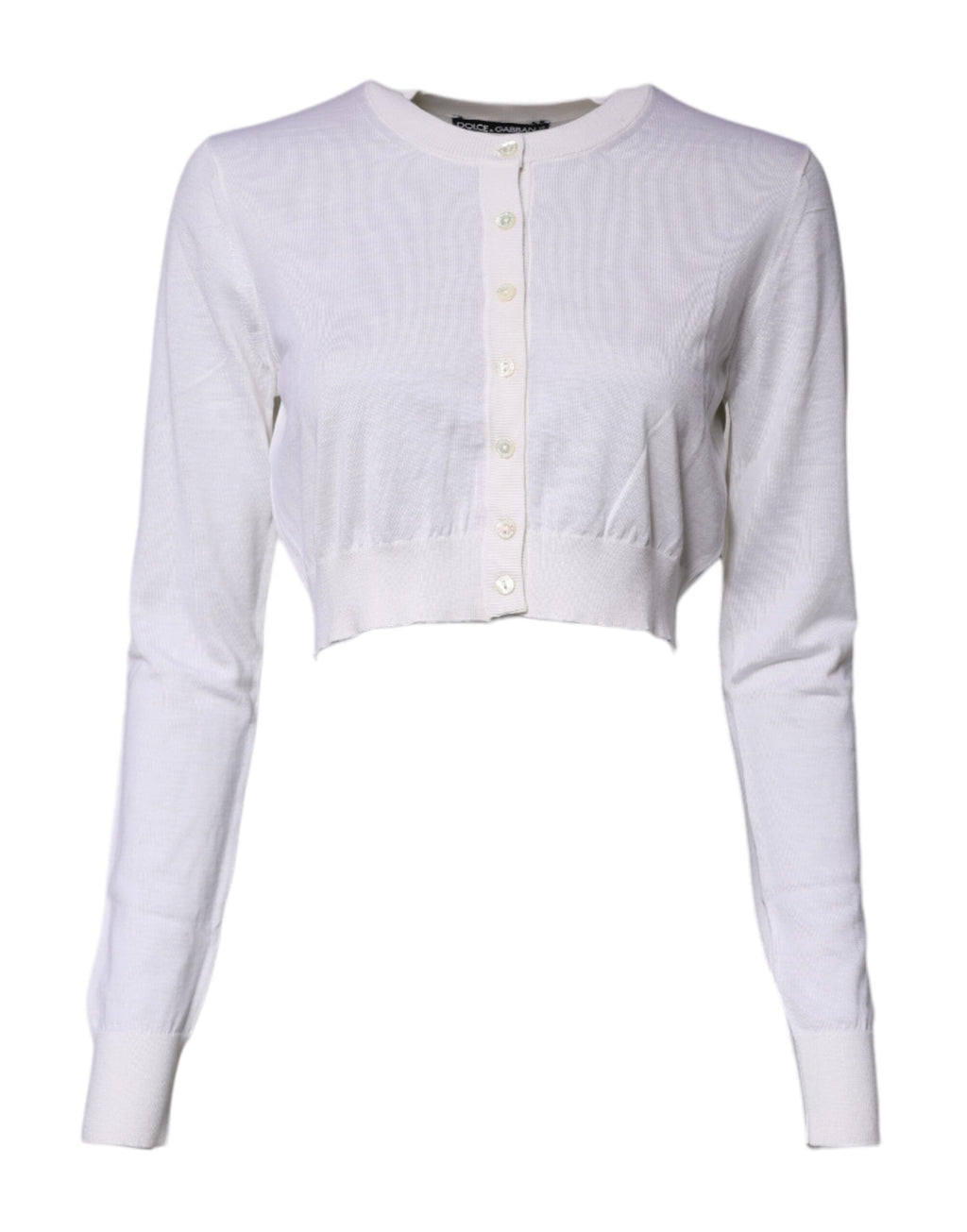 Pull court en cachemire crème Dolce & Gabbana, cardigan crop en maille douce et élégante.