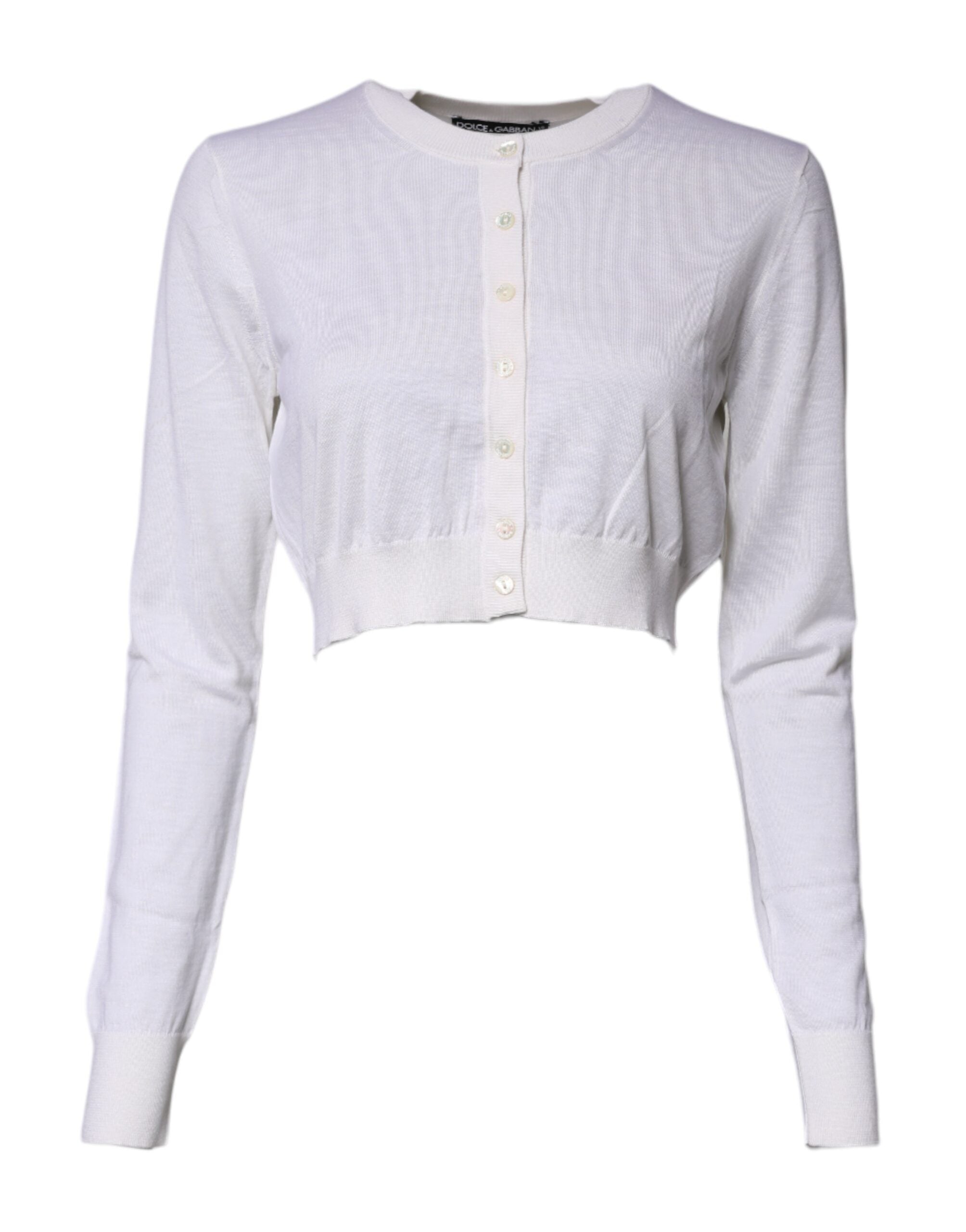 Pull court en cachemire crème Dolce & Gabbana, cardigan crop en maille douce et élégante.