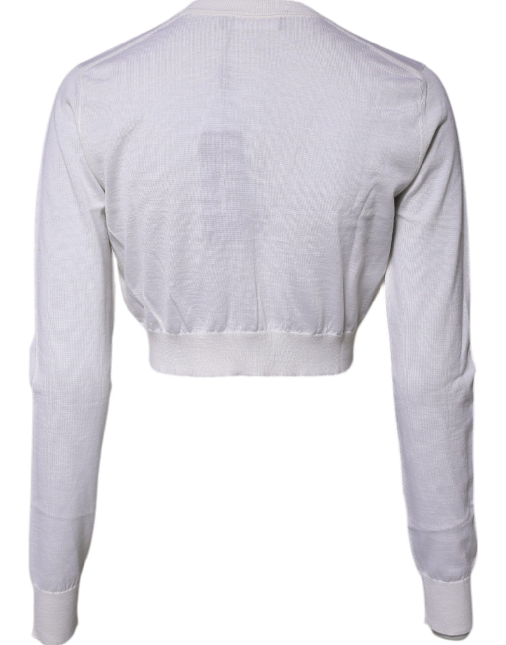Pull en cachemire crème Dolce & Gabbana, cardigan court en maille douce et élégante, détails fins et texture chaleureuse.