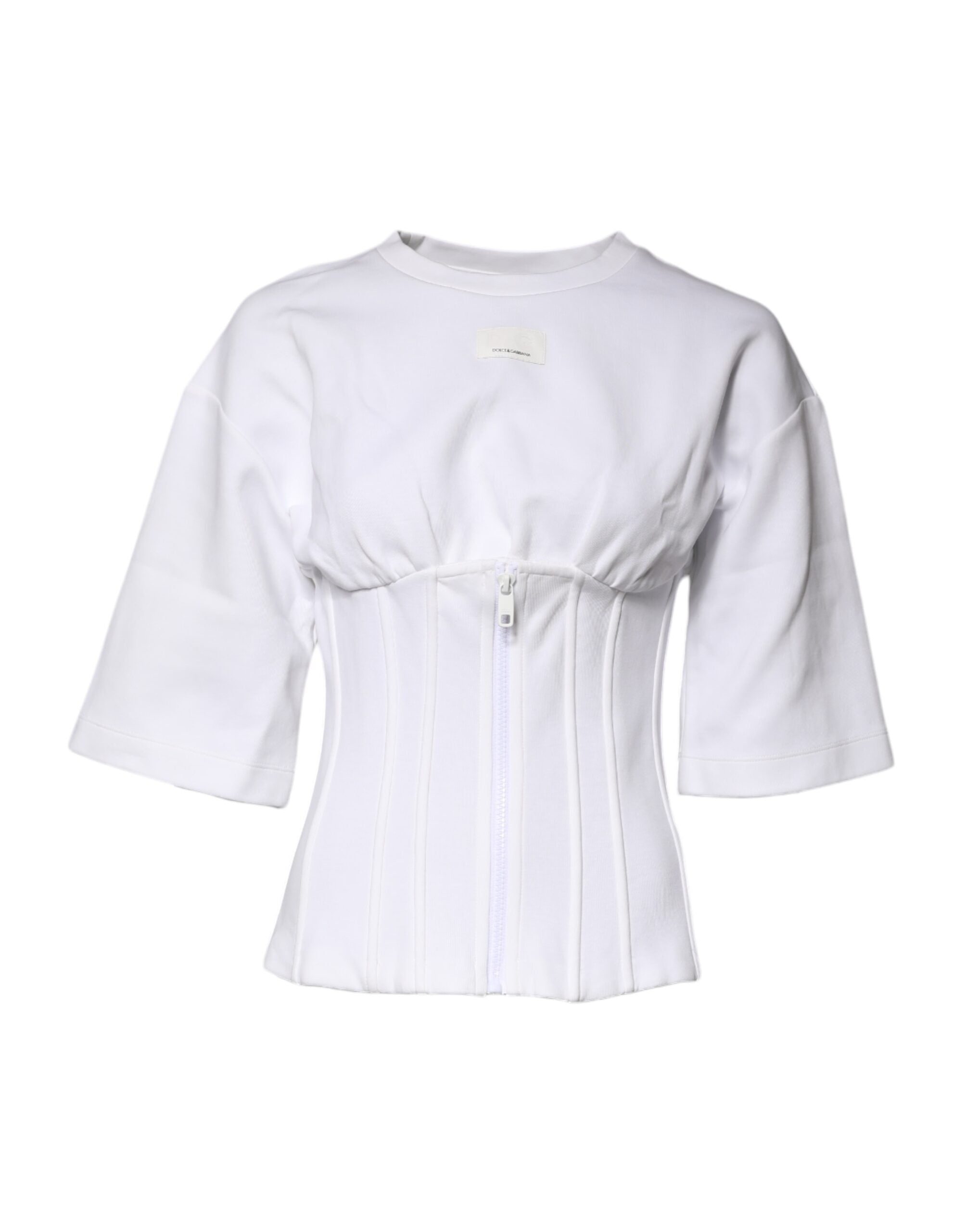 Chemise blanche en coton mélangé Dolce & Gabbana avec manches 3/4, vue de face sur fond neutre.