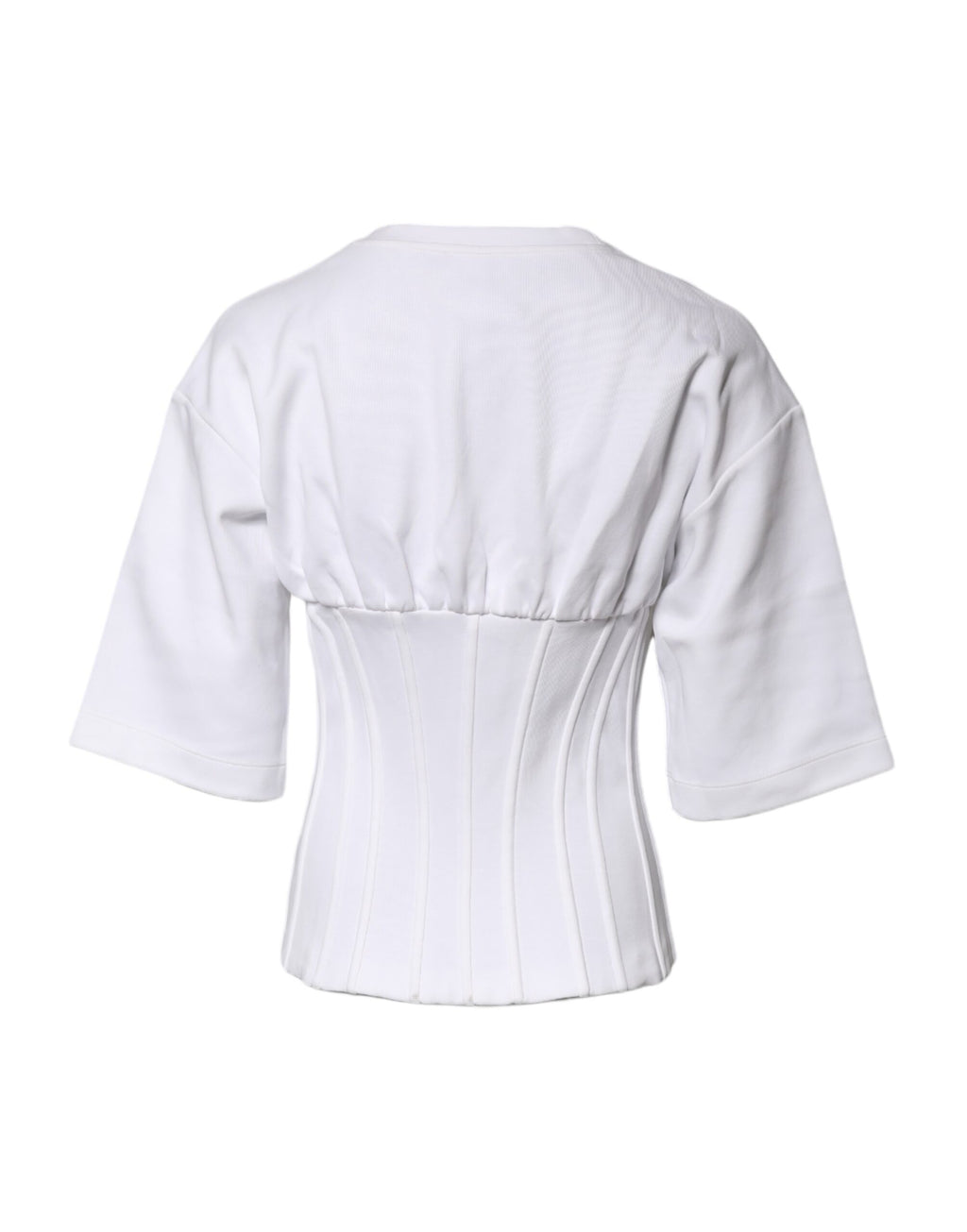 Blouse blanche en coton mélangé Dolce & Gabbana à manches 3/4, vue de face, élégante et légère.