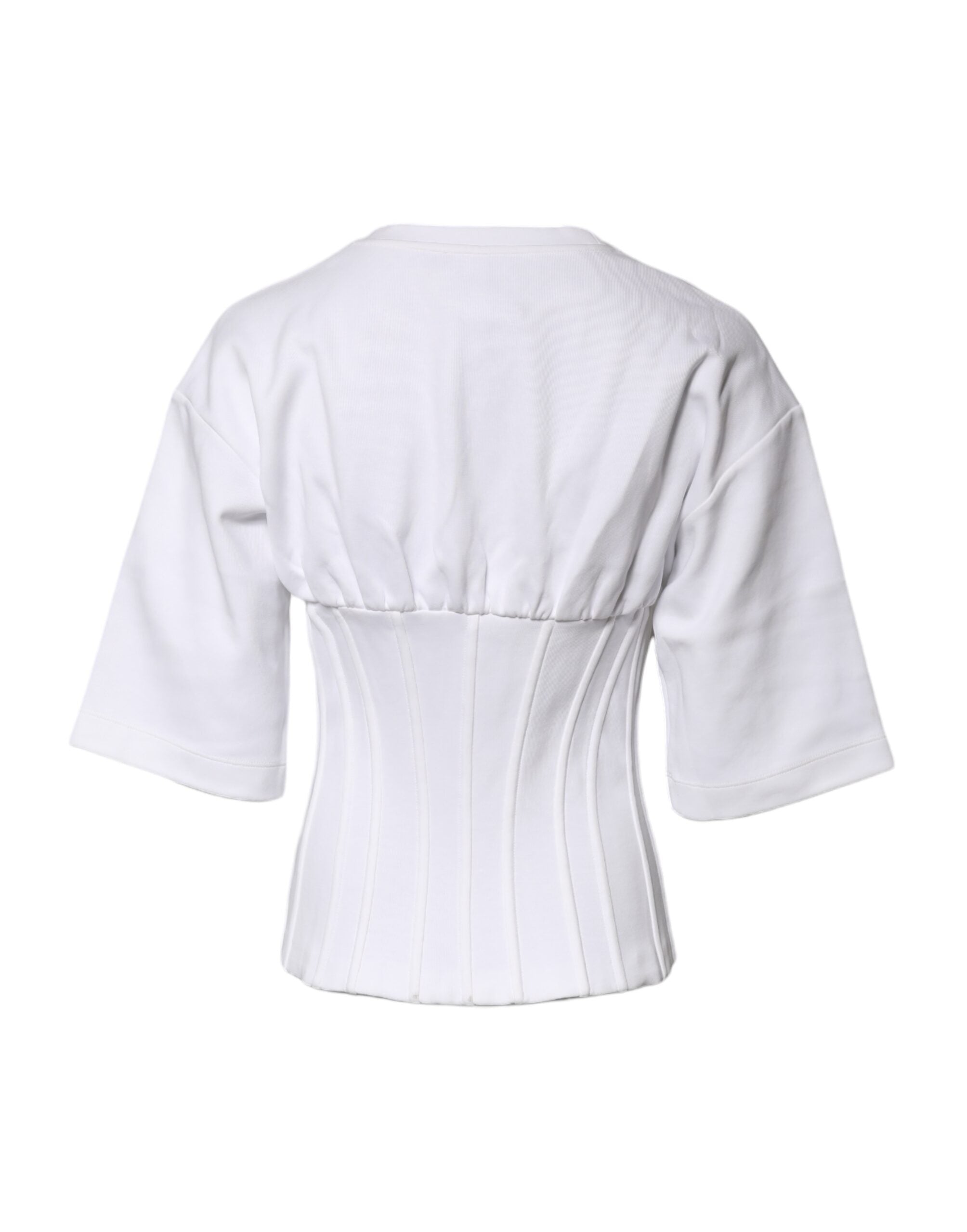 Blouse blanche en coton mélangé Dolce & Gabbana à manches 3/4, vue de face, élégante et légère.