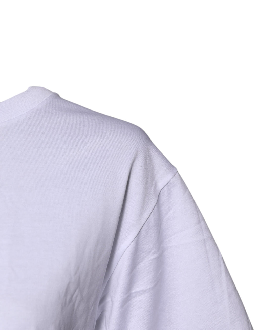 T-shirt blanc Dolce & Gabbana en coton avec imprimé rond, col rond, vue de face, style décontracté.