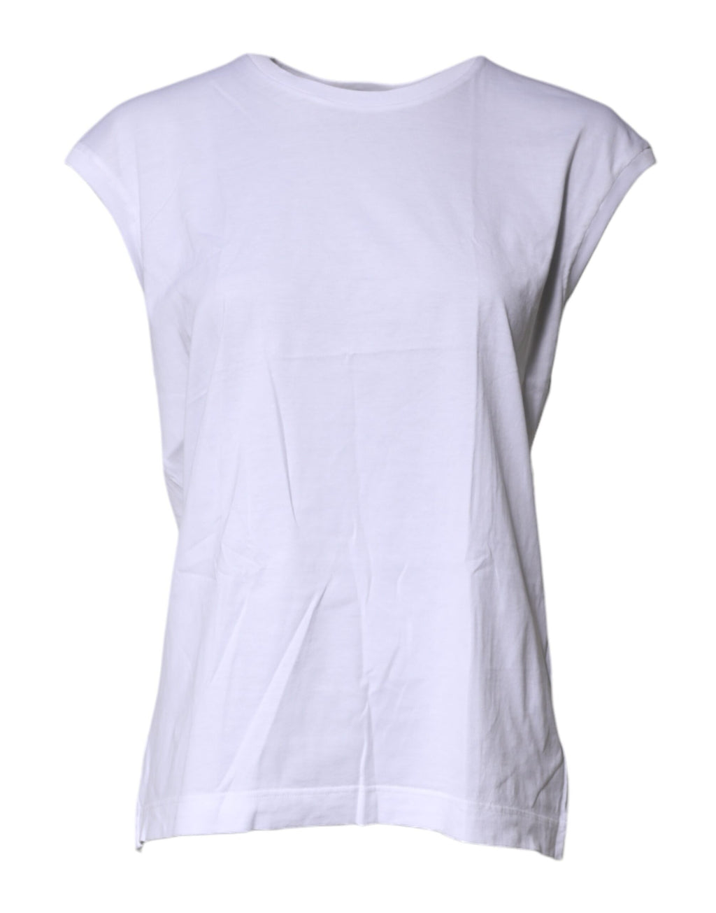 Débardeur sans manches blanc en coton de Dolce & Gabbana avec col rond, visible sur l'image.