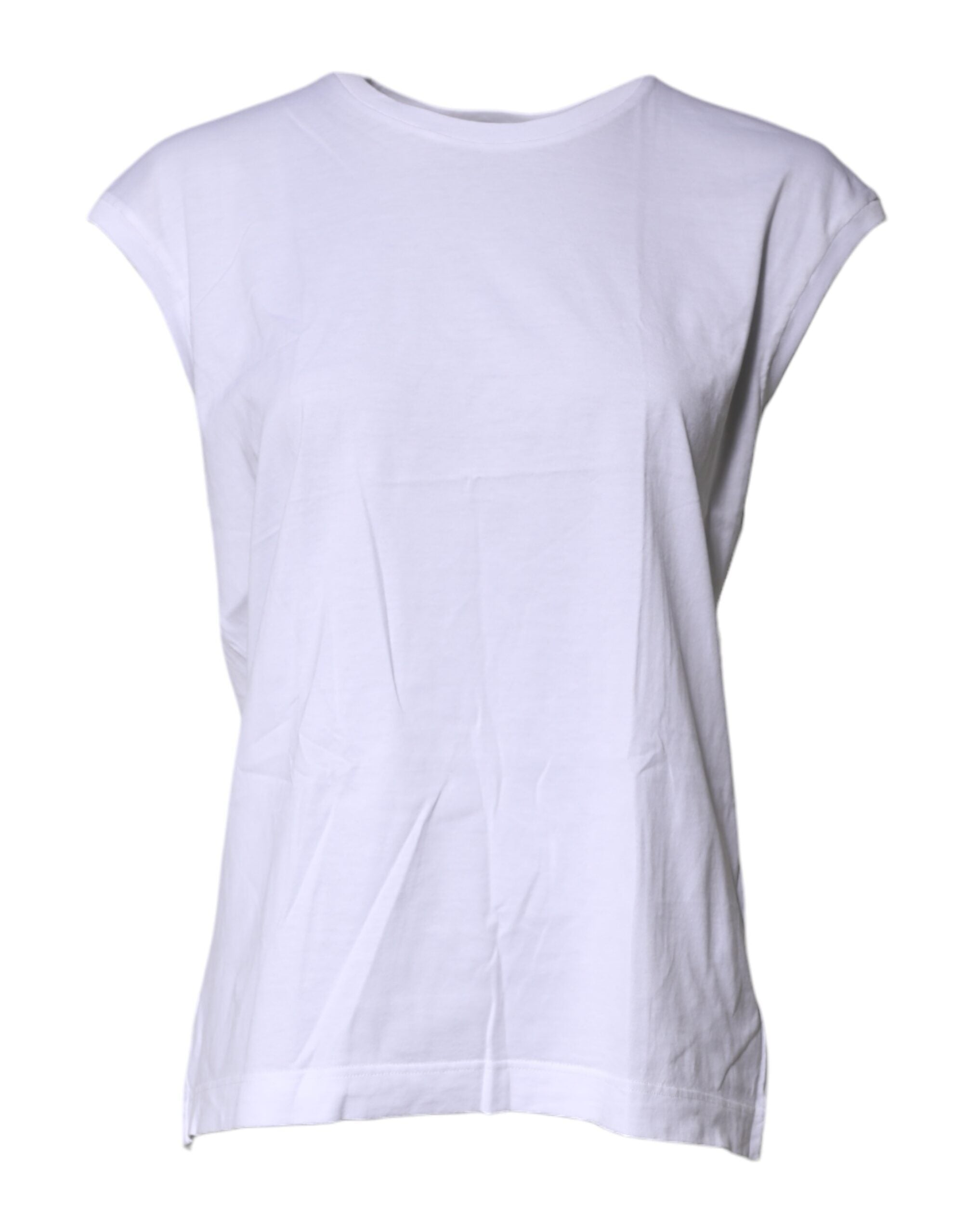 Débardeur sans manches blanc en coton de Dolce & Gabbana avec col rond, visible sur l'image.