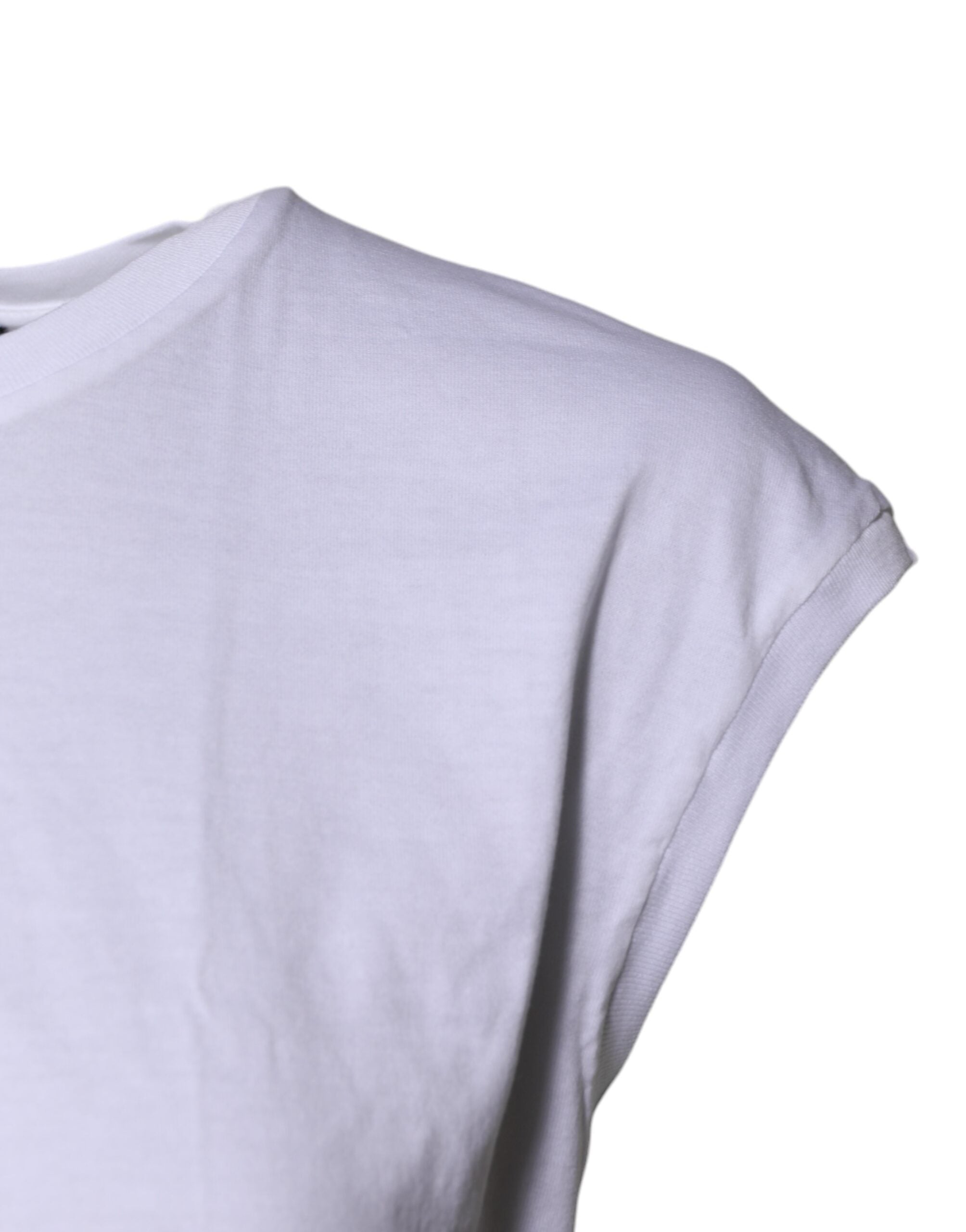 Débardeur blanc en coton sans manches avec col rond de Dolce & Gabbana, vue de face.