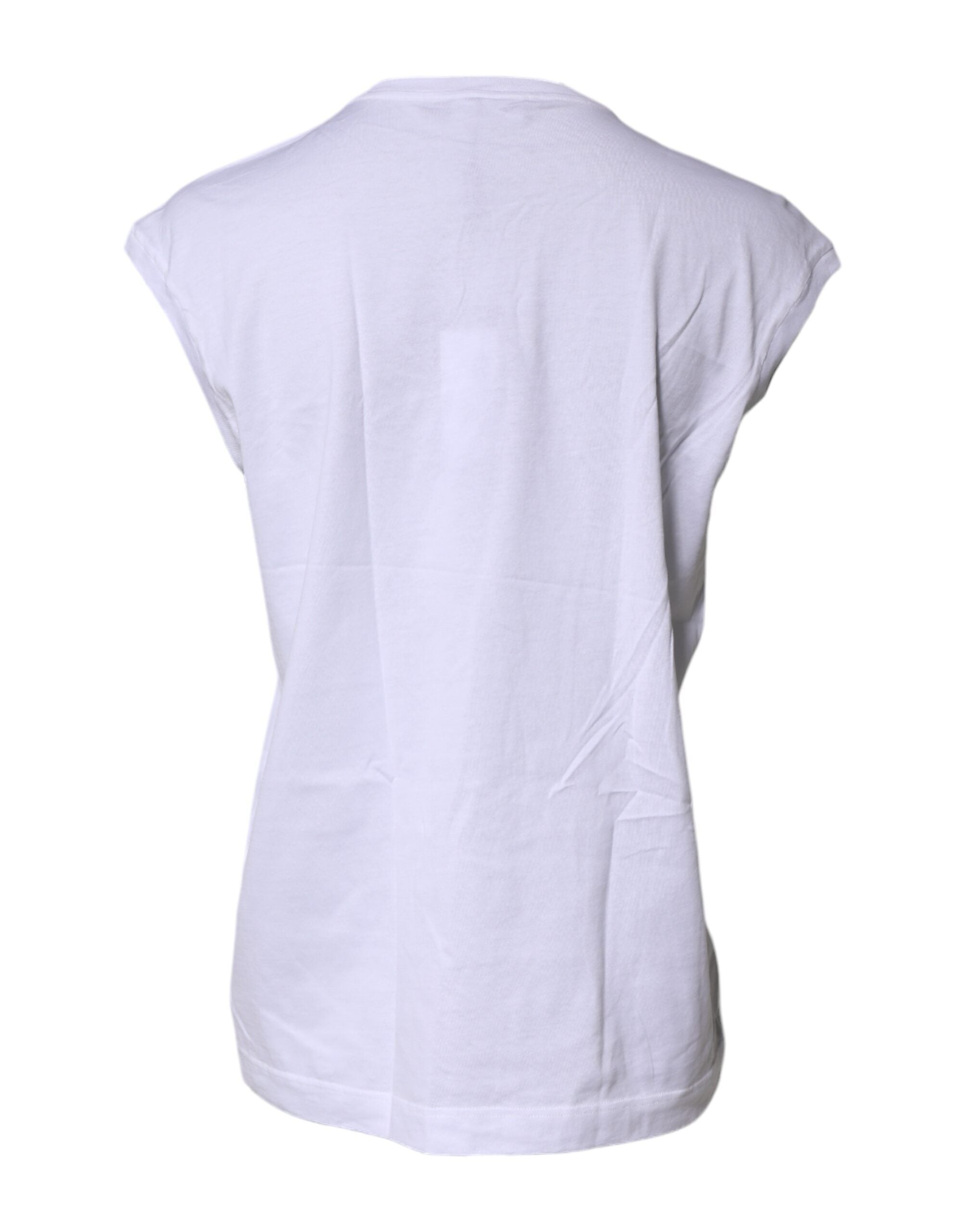 T-shirt sans manches en coton blanc Dolce & Gabbana avec col rond, vue de face.