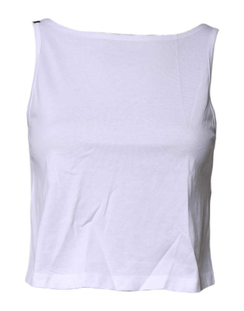 Débardeur blanc en coton sans manches Dolce & Gabbana avec col rond, vue de face.