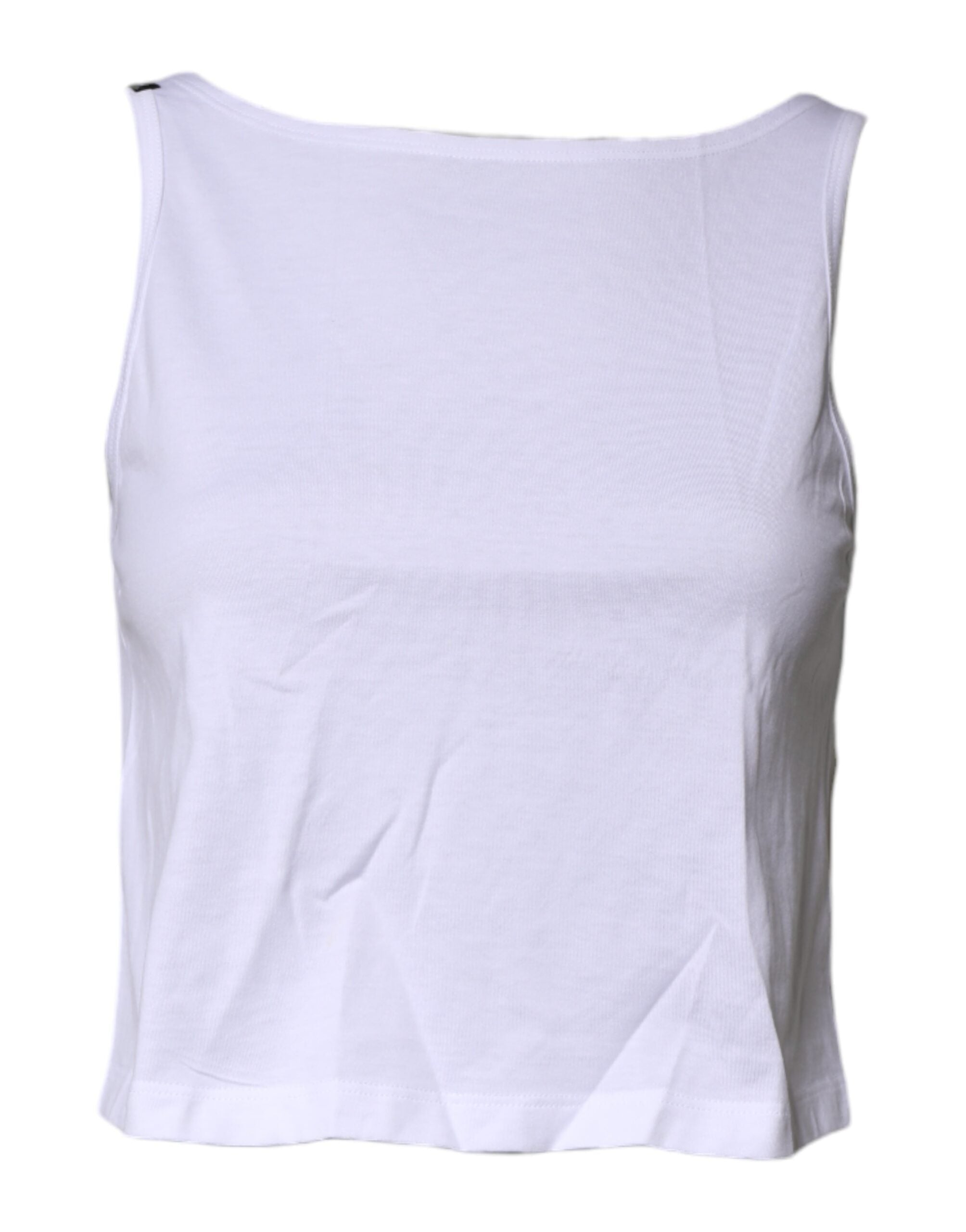 Débardeur blanc en coton sans manches Dolce & Gabbana avec col rond, vue de face.