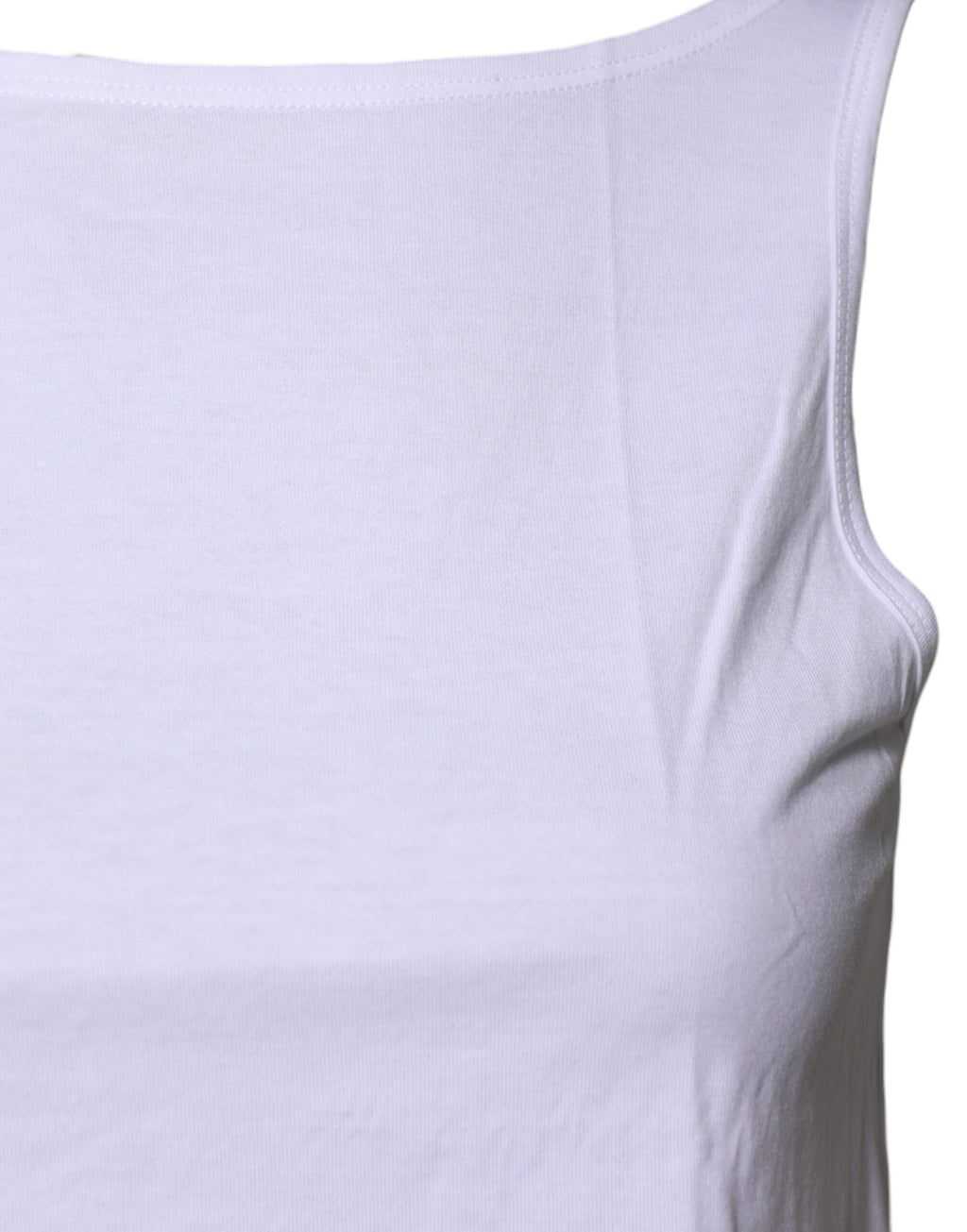 Débardeur blanc en coton sans manches avec col rond de Dolce & Gabbana, visible en détail dans l'image.