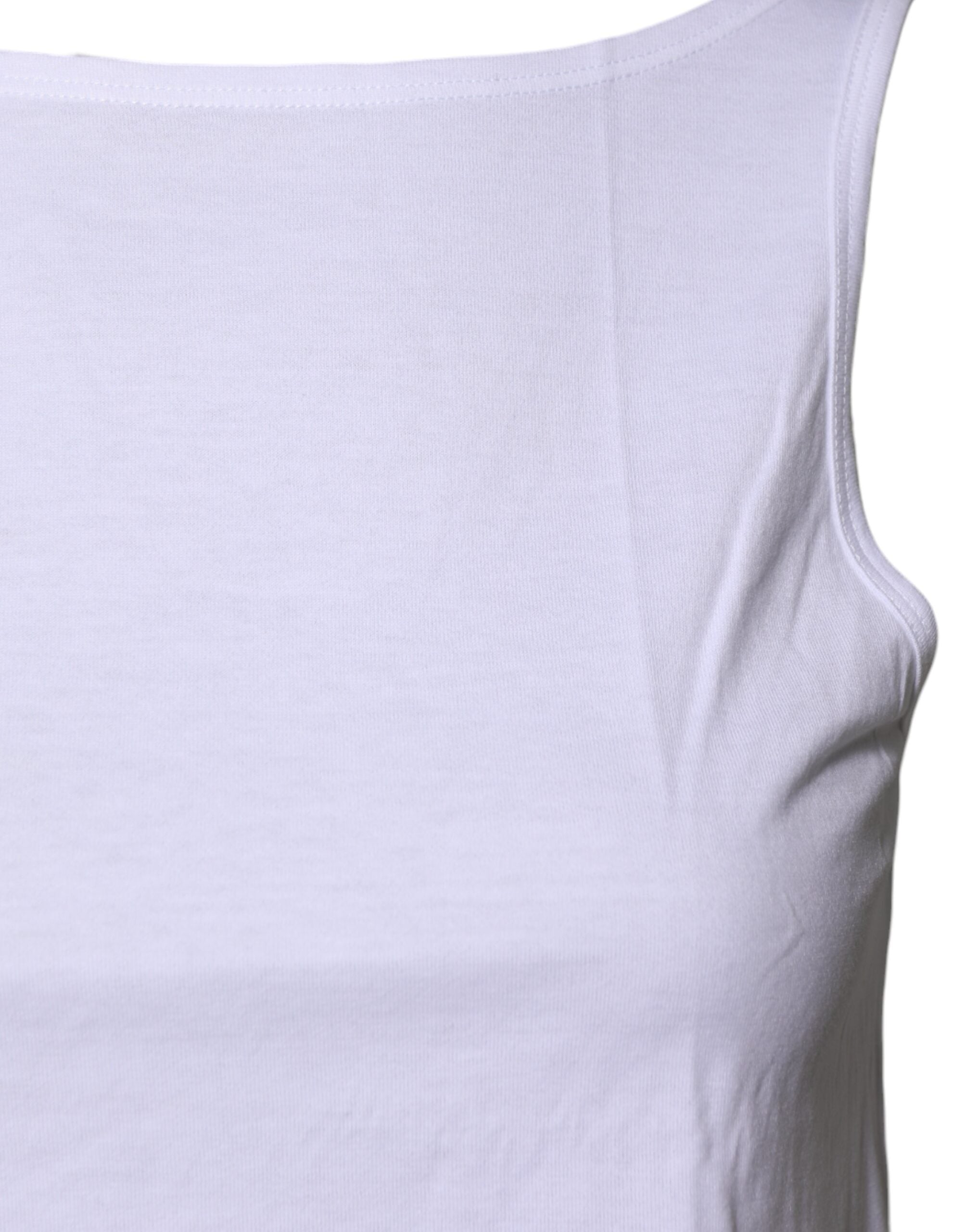 Débardeur blanc en coton sans manches avec col rond de Dolce & Gabbana, visible en détail dans l'image.
