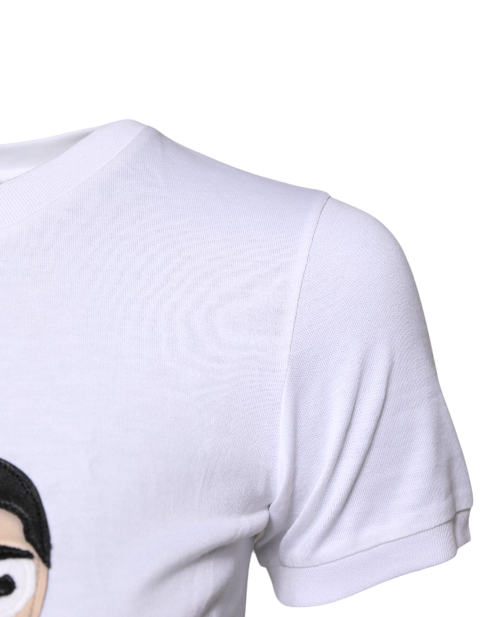 T-shirt blanc en coton Dolce & Gabbana avec broderie #DGFAMILY, vue de face, détails visibles.