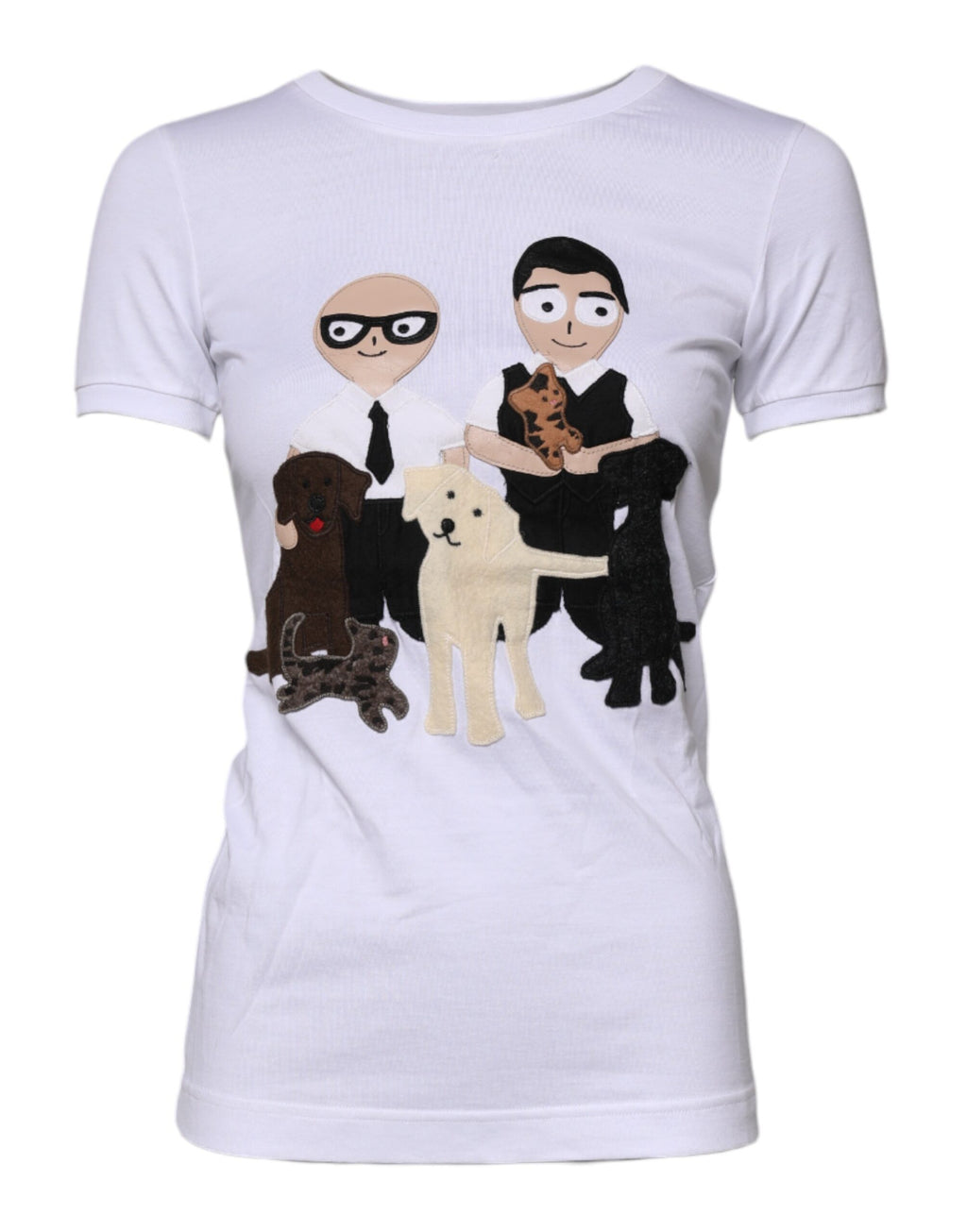 T-shirt en coton blanc Dolce & Gabbana #DGFAMILY avec broderie, coupe classique, vue de face.