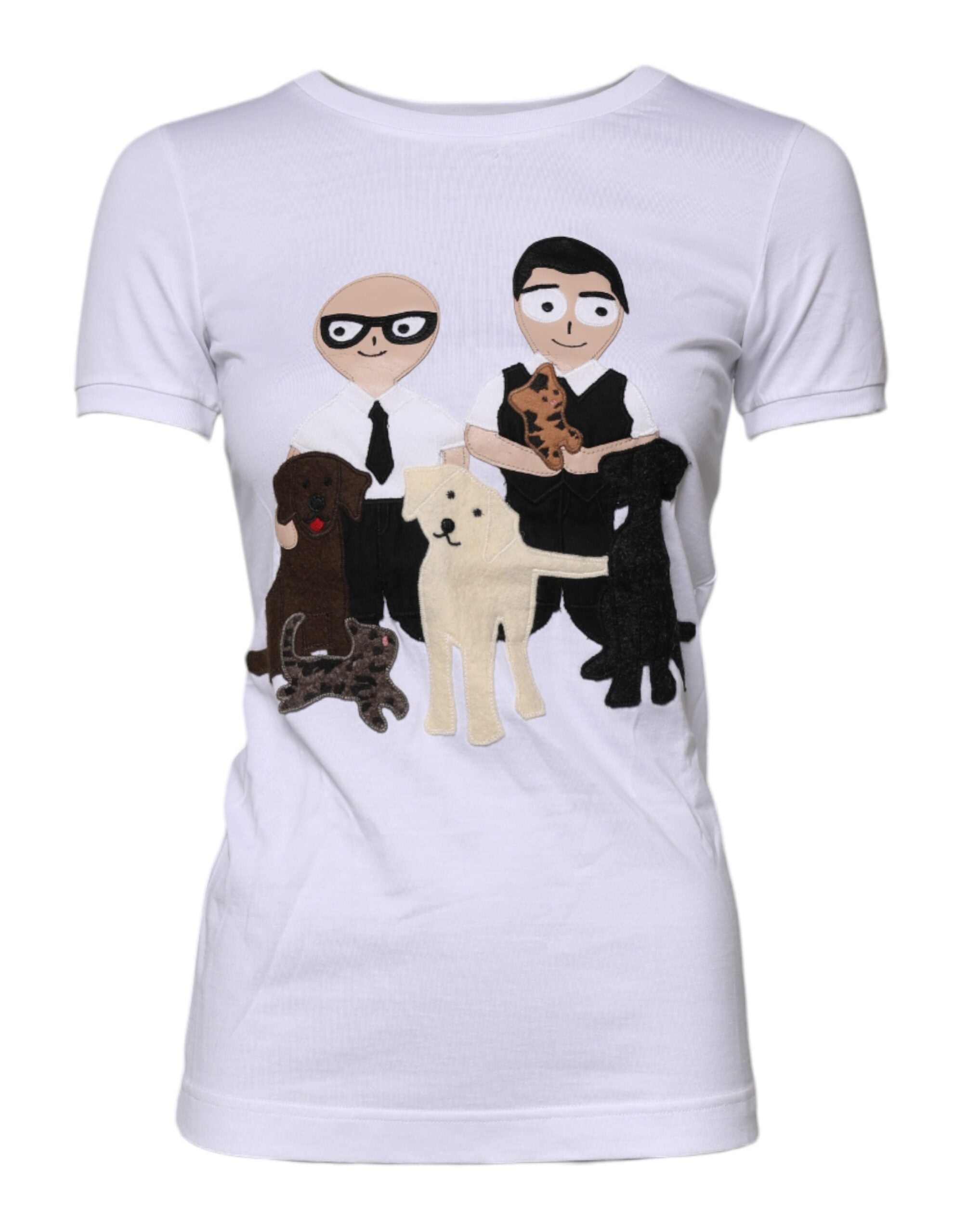 T-shirt en coton blanc Dolce & Gabbana #DGFAMILY avec broderie, coupe classique, vue de face.