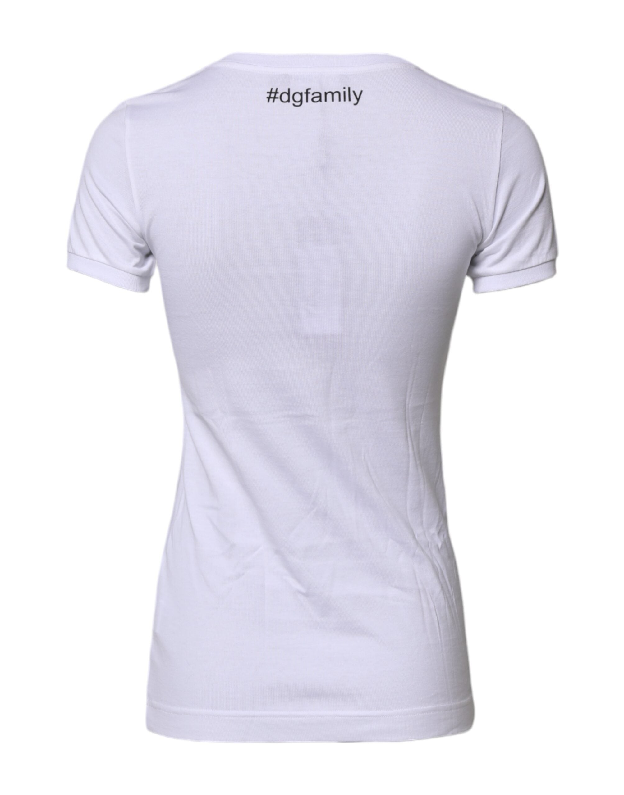T-shirt en coton blanc Dolce & Gabbana avec broderie #DGFAMILY, style décontracté et élégant, visible sur cette image.