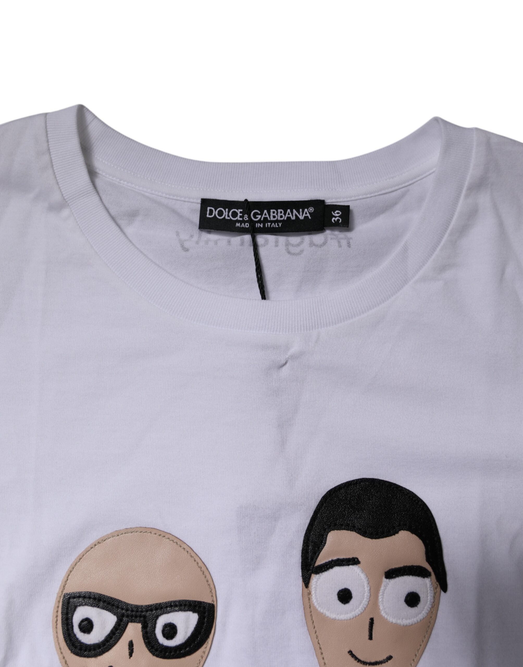 T-shirt en coton blanc Dolce & Gabbana avec broderie #DGFAMILY, manches courtes et design élégant.