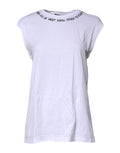 T-shirt sans manches en coton blanc Dolce & Gabbana avec imprimé coloré, affichant un style élégant et décontracté.