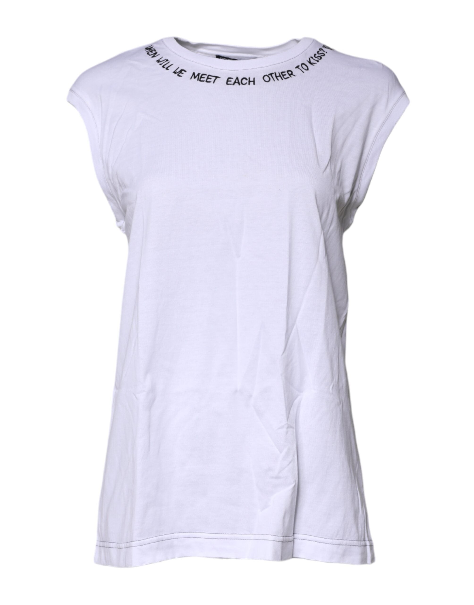 T-shirt sans manches en coton blanc Dolce & Gabbana avec imprimé coloré, affichant un style élégant et décontracté.