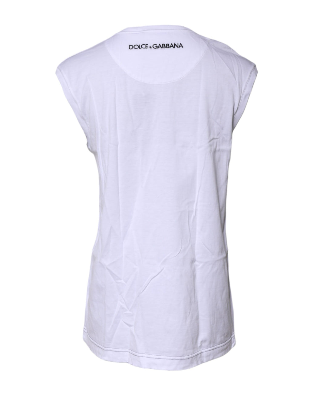 T-shirt sans manches en coton blanc de Dolce & Gabbana avec imprimé coloré, léger et élégant, parfait pour un style décontracté.