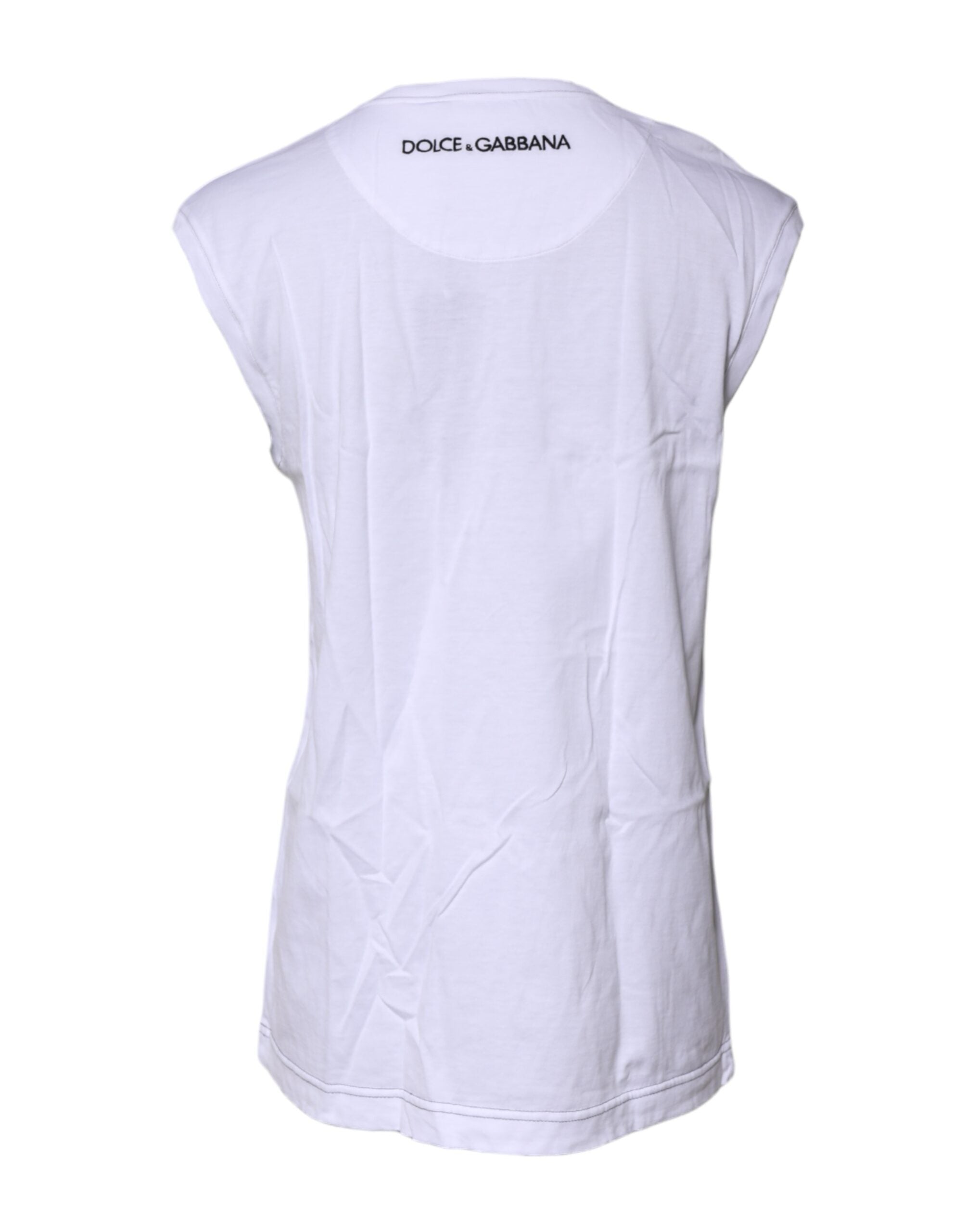 T-shirt sans manches en coton blanc de Dolce & Gabbana avec imprimé coloré, léger et élégant, parfait pour un style décontracté.