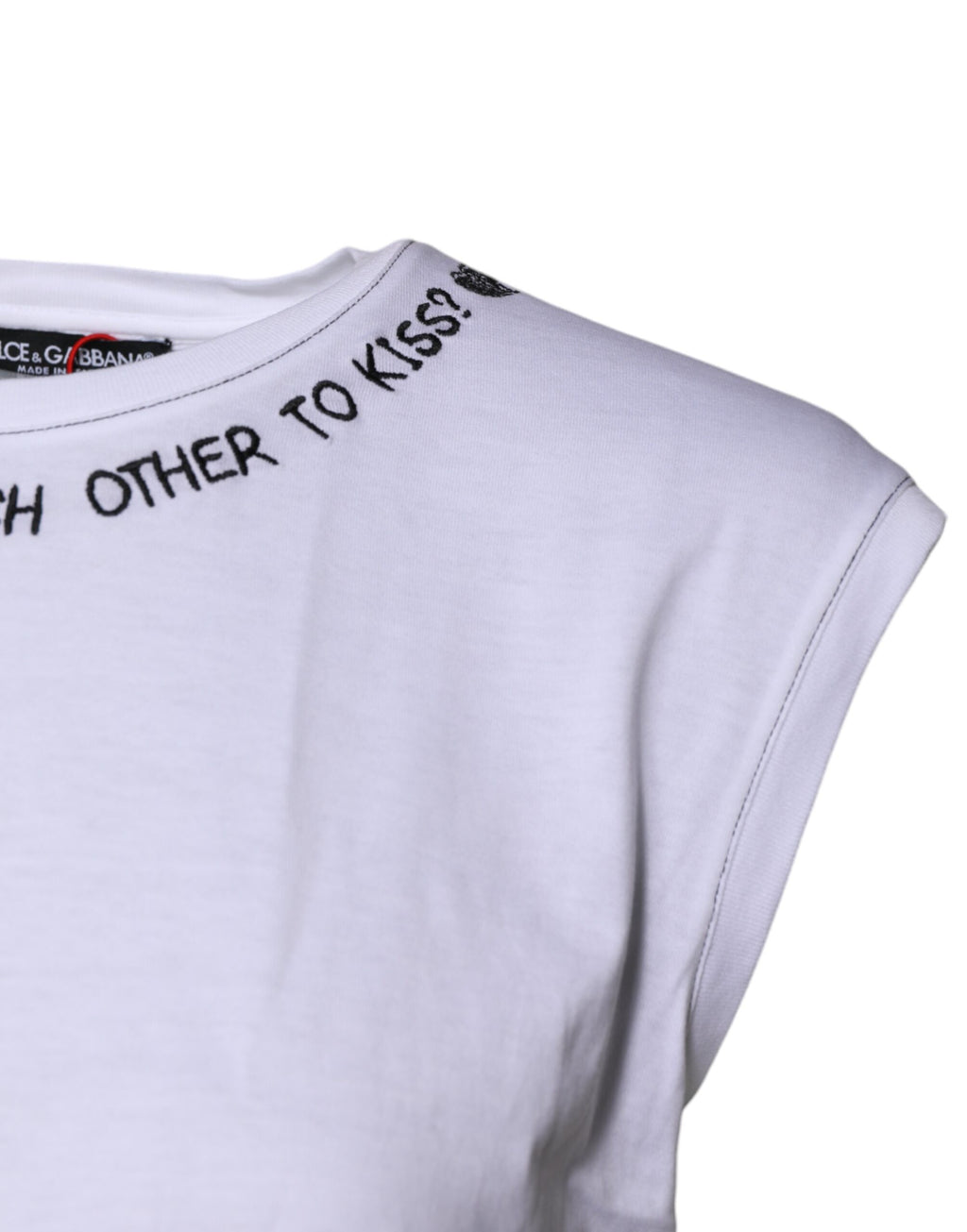 T-shirt sans manches en coton blanc Dolce & Gabbana avec imprimé floral, ajusté et élégant, vue de face.