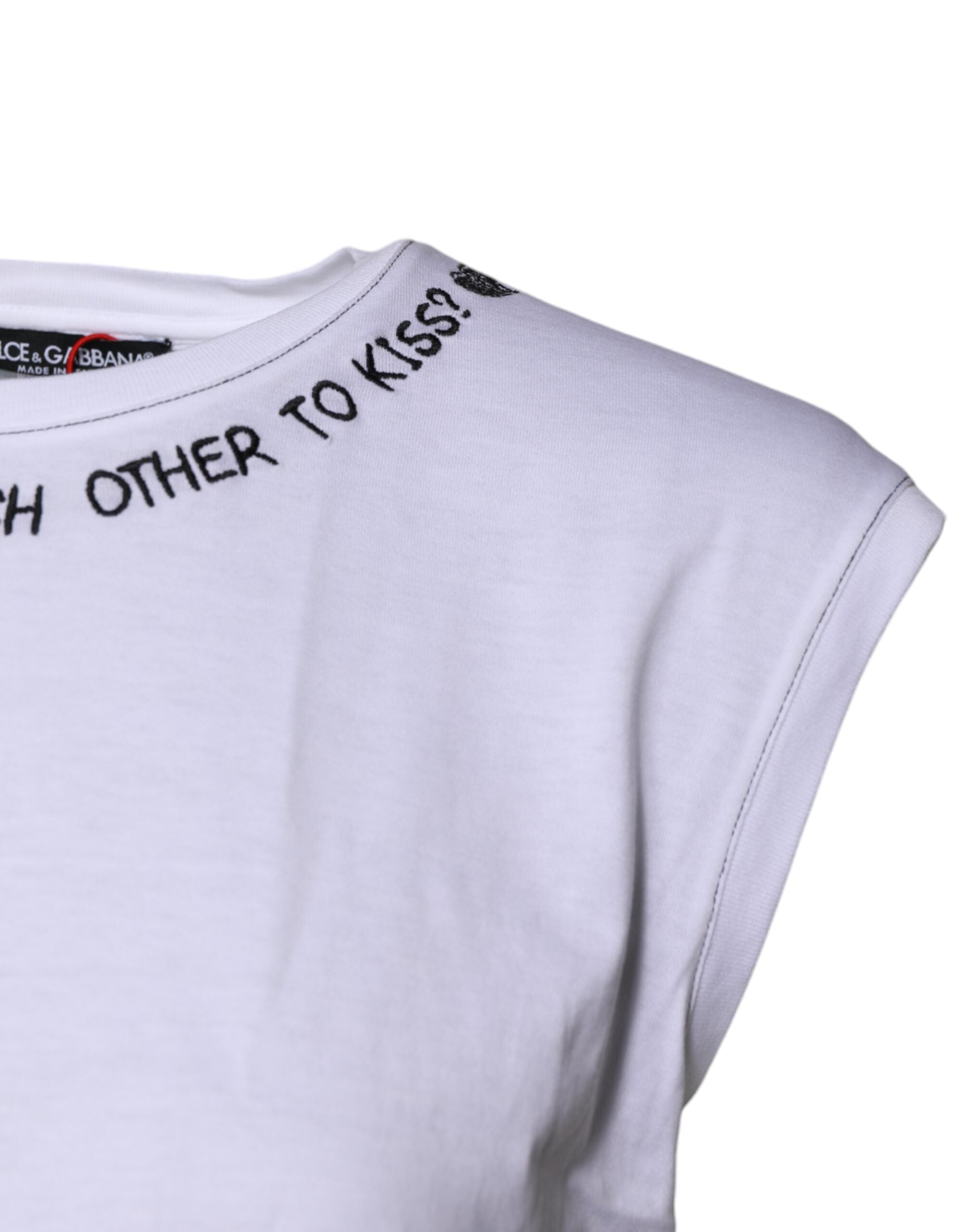T-shirt sans manches en coton blanc Dolce & Gabbana avec imprimé floral, ajusté et élégant, vue de face.