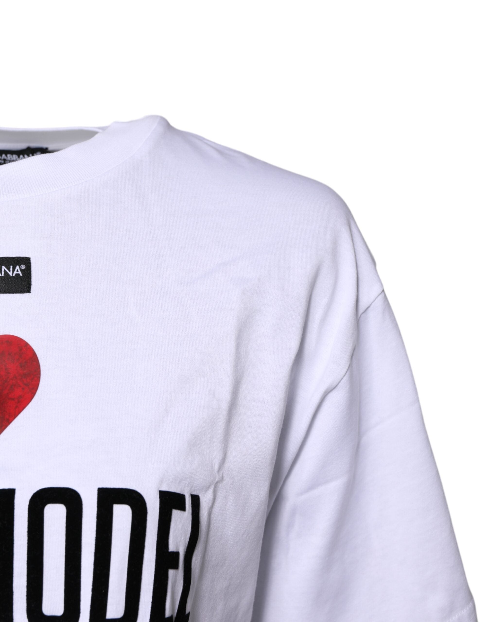T-shirt blanc imprimé à col rond en coton de Dolce & Gabbana, style décontracté et confortable.
