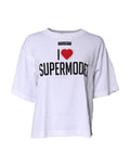 T-shirt blanche imprimée Dolce & Gabbana en coton à col rond, vue de face, style décontracté.