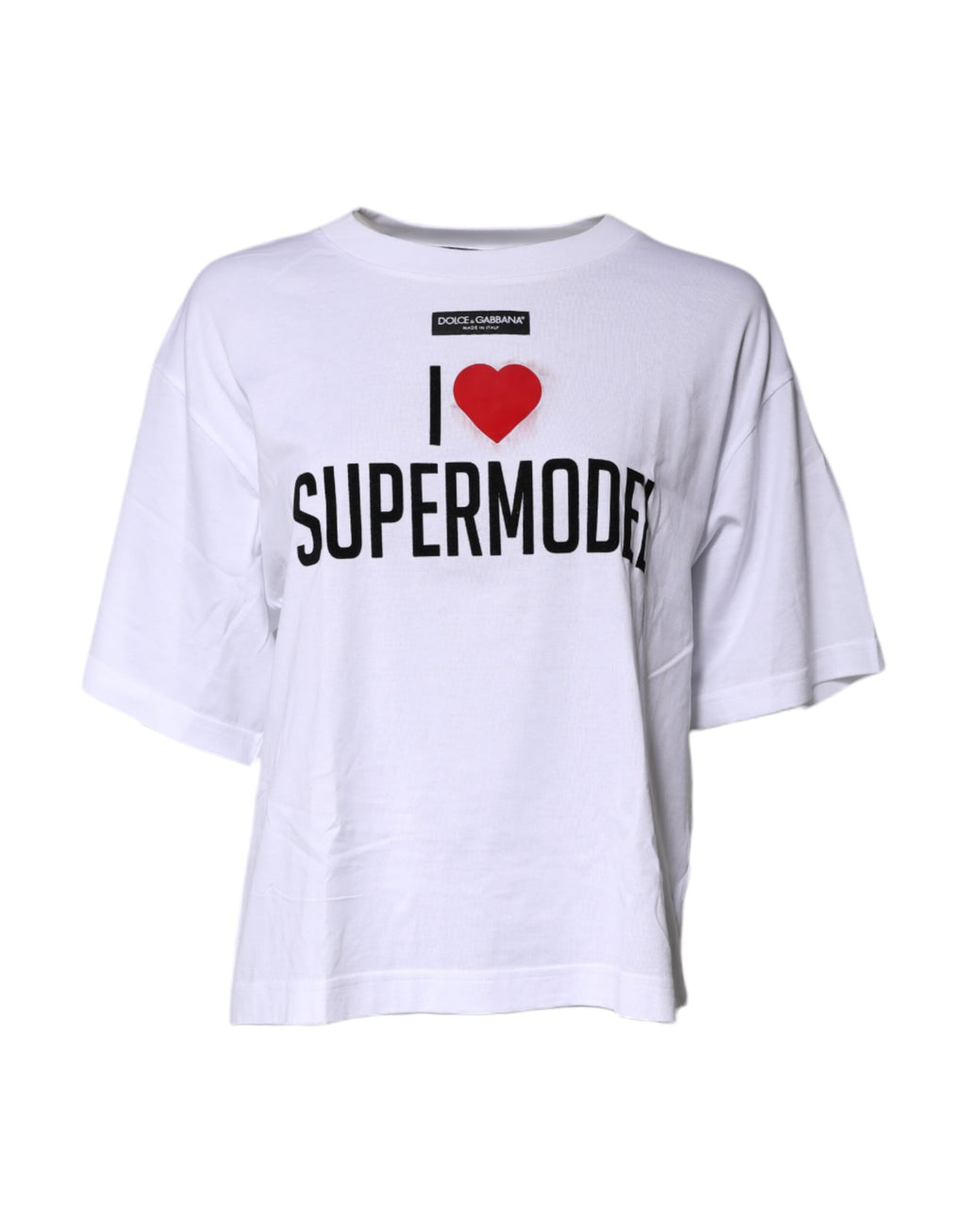 T-shirt blanc Dolce & Gabbana en coton avec imprimé rond, col rond, vue de face.