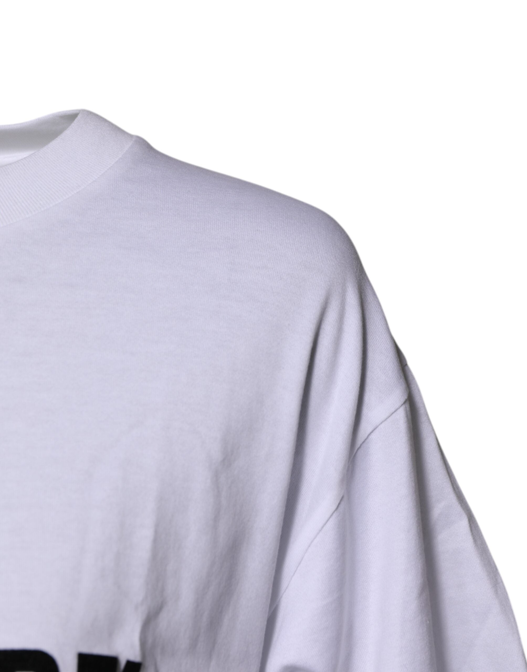 T-shirt blanc imprimé Dolce & Gabbana en coton à col rond, vue de face.