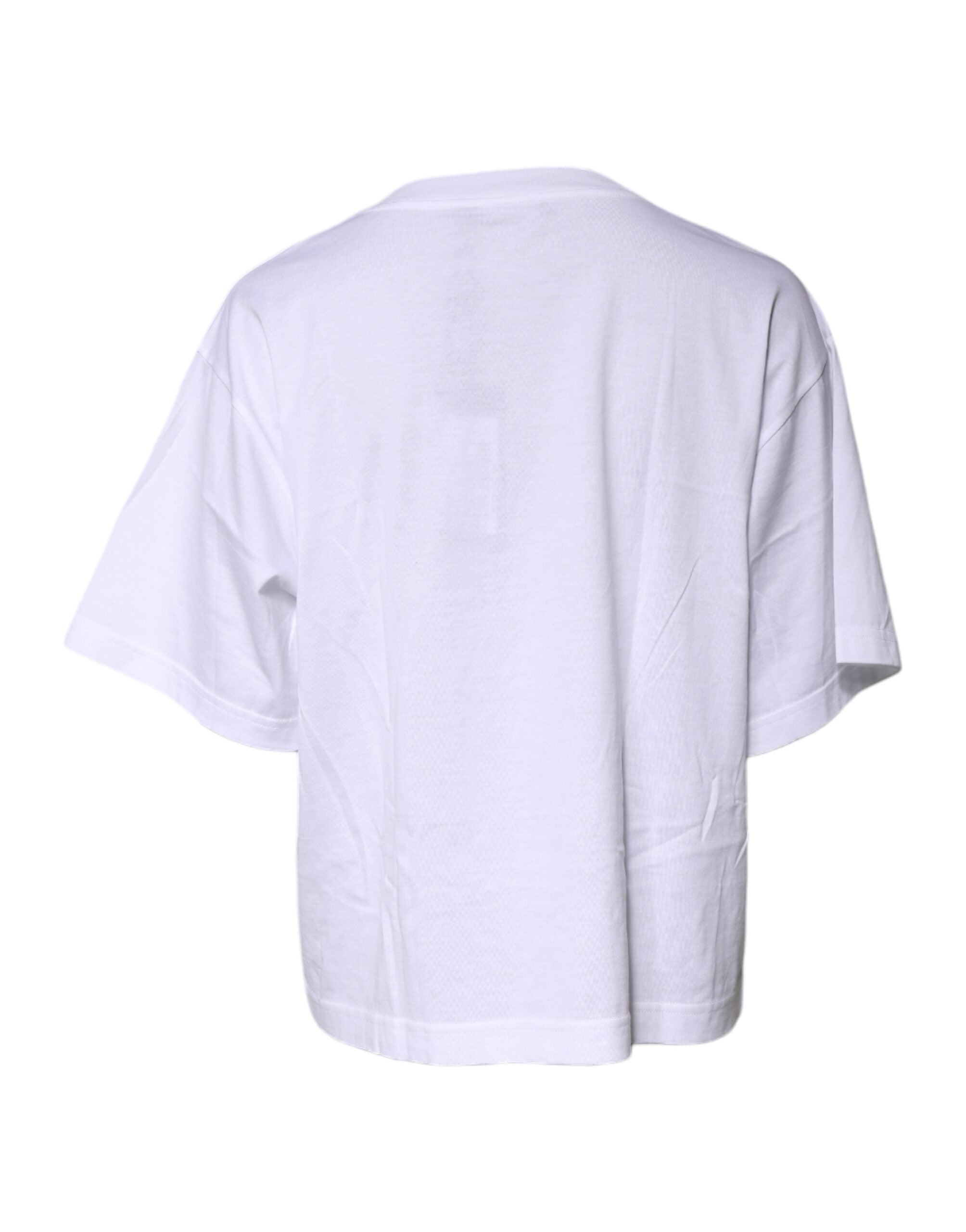 T-shirt blanc imprimé Dolce & Gabbana en coton avec col rond, vue de face.