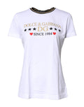 T-shirt blanche Dolce & Gabbana à col rond avec motif imprimé en coton, vue de face.
