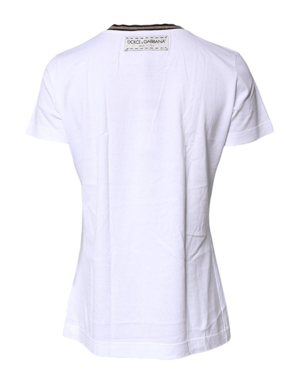 T-shirt en coton blanc Dolce & Gabbana à col rond avec imprimé, vue de face.