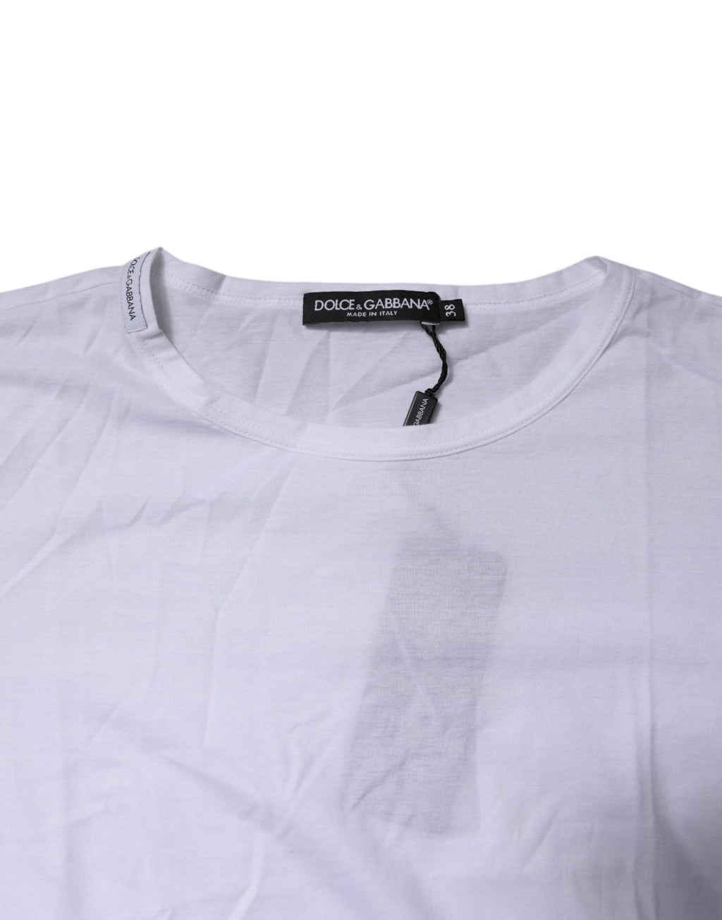 T-shirt blanc à manches courtes et col rond de Dolce & Gabbana, vue de face.