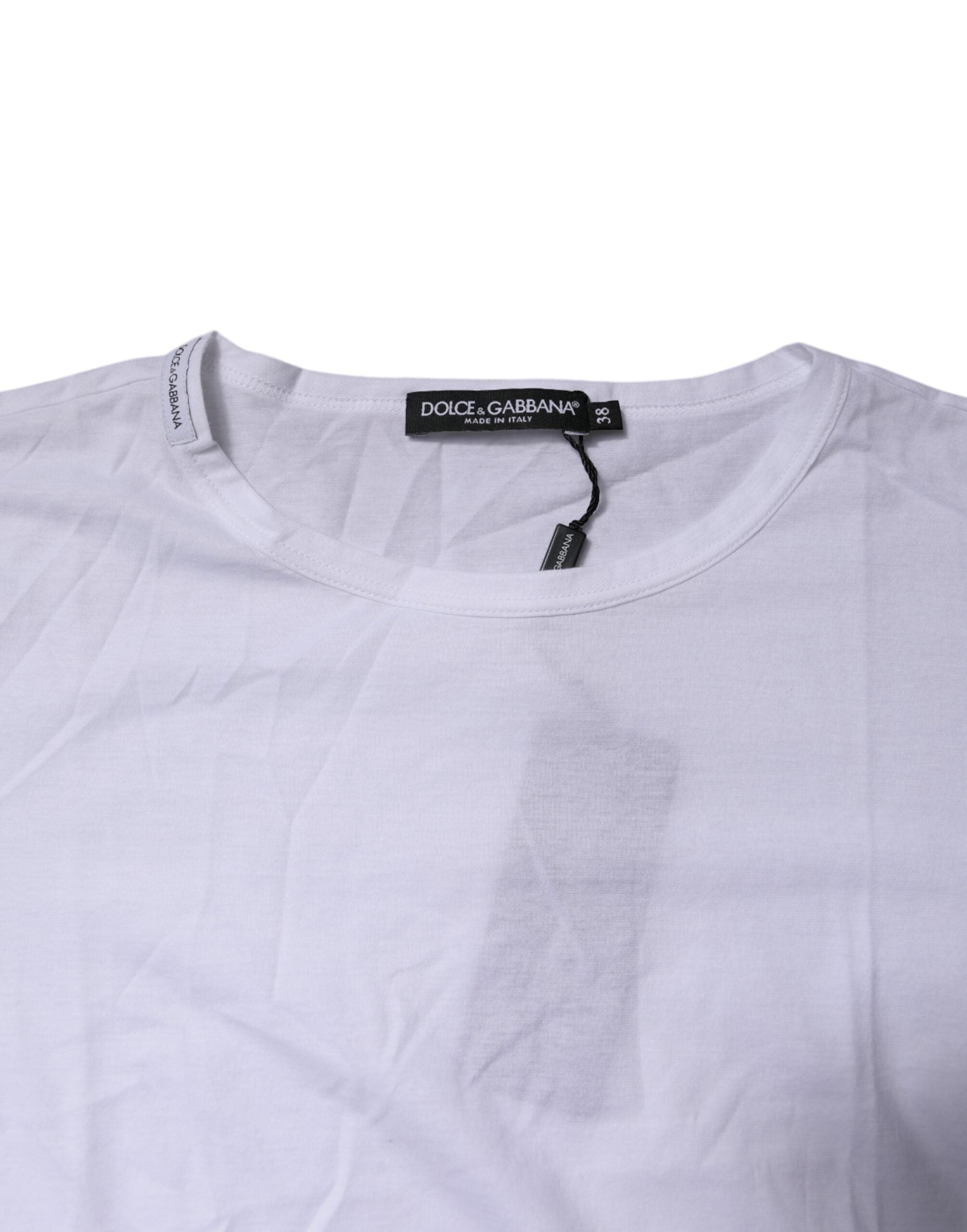 T-shirt blanc à manches courtes et col rond de Dolce & Gabbana, vue de face.