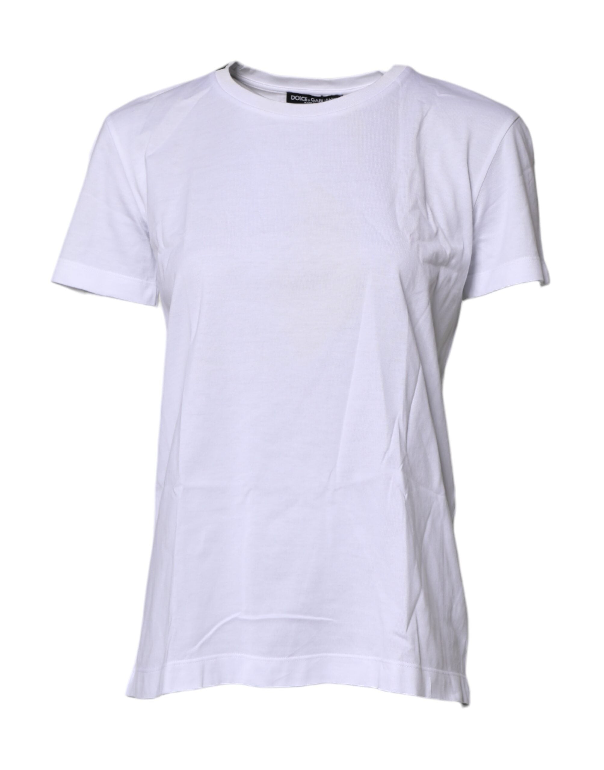 T-shirt Dolce & Gabbana blanc à manches courtes et col rond, vue frontale, tissu léger et style élégant.