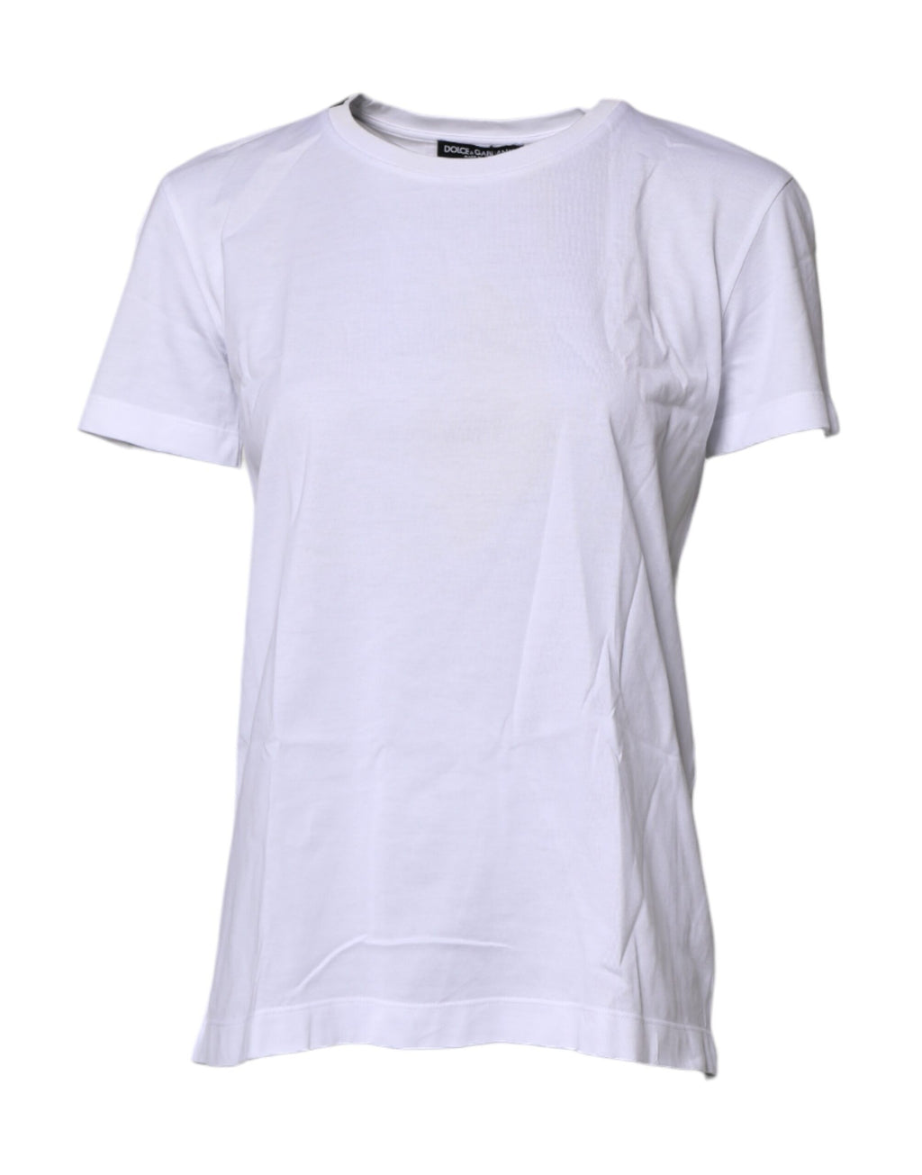 T-shirt blanc à manches courtes et col rond de Dolce & Gabbana, vue de face, en coton léger.