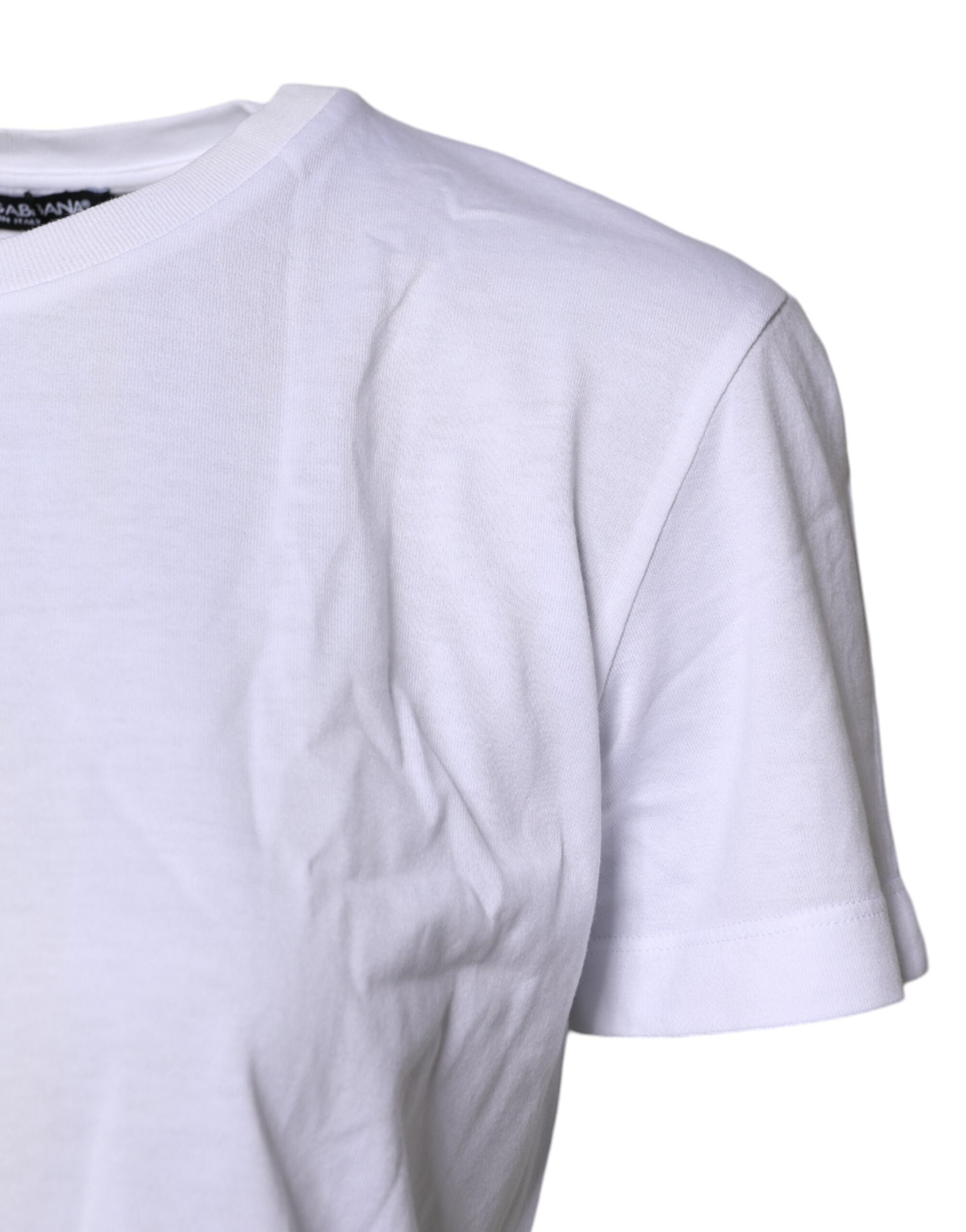 T-shirt Dolce & Gabbana blanc à manches courtes et col rond, vue de face, en coton léger.