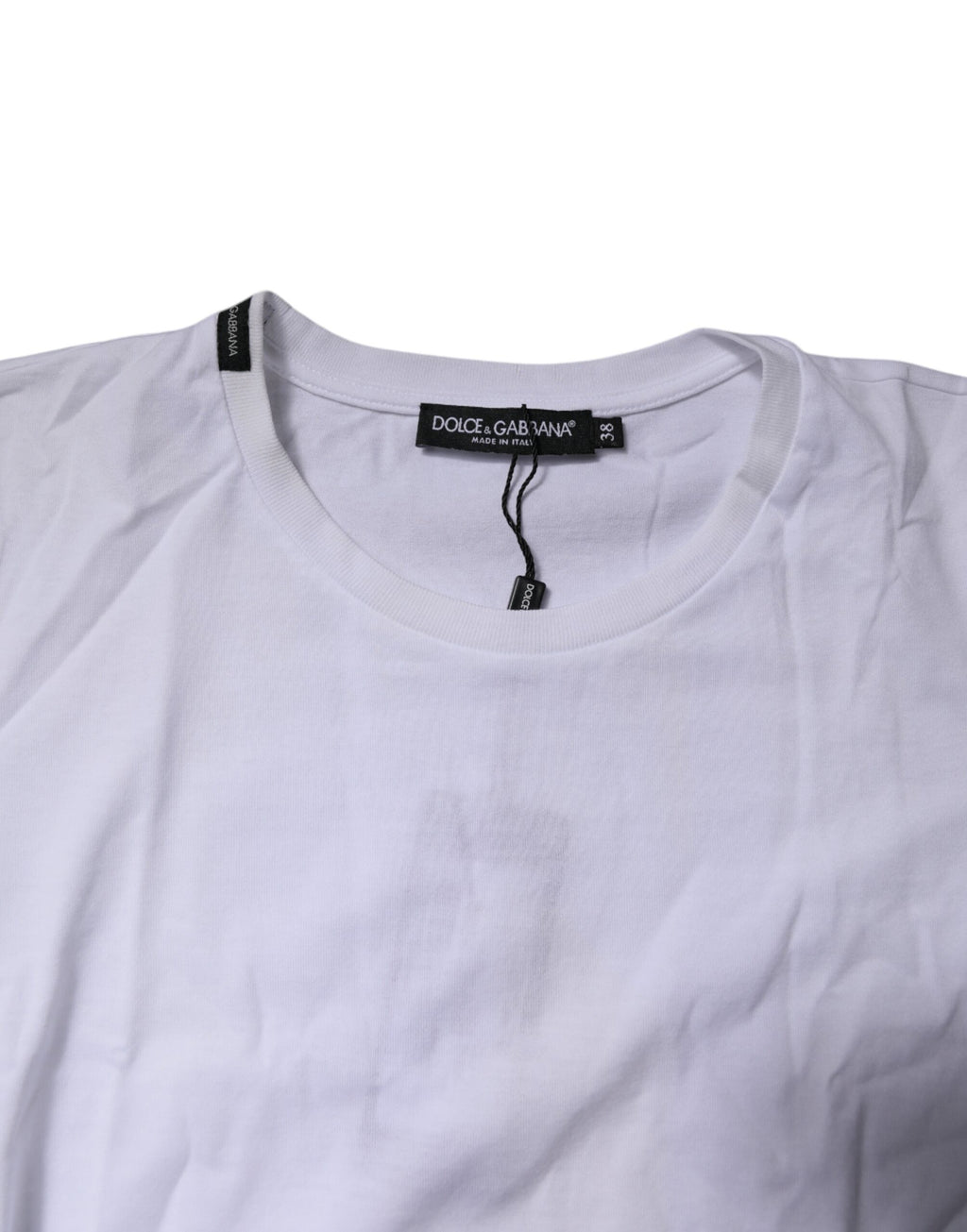 T-shirt blanc Dolce & Gabbana à manches courtes et col rond, vue de face, en coton léger.