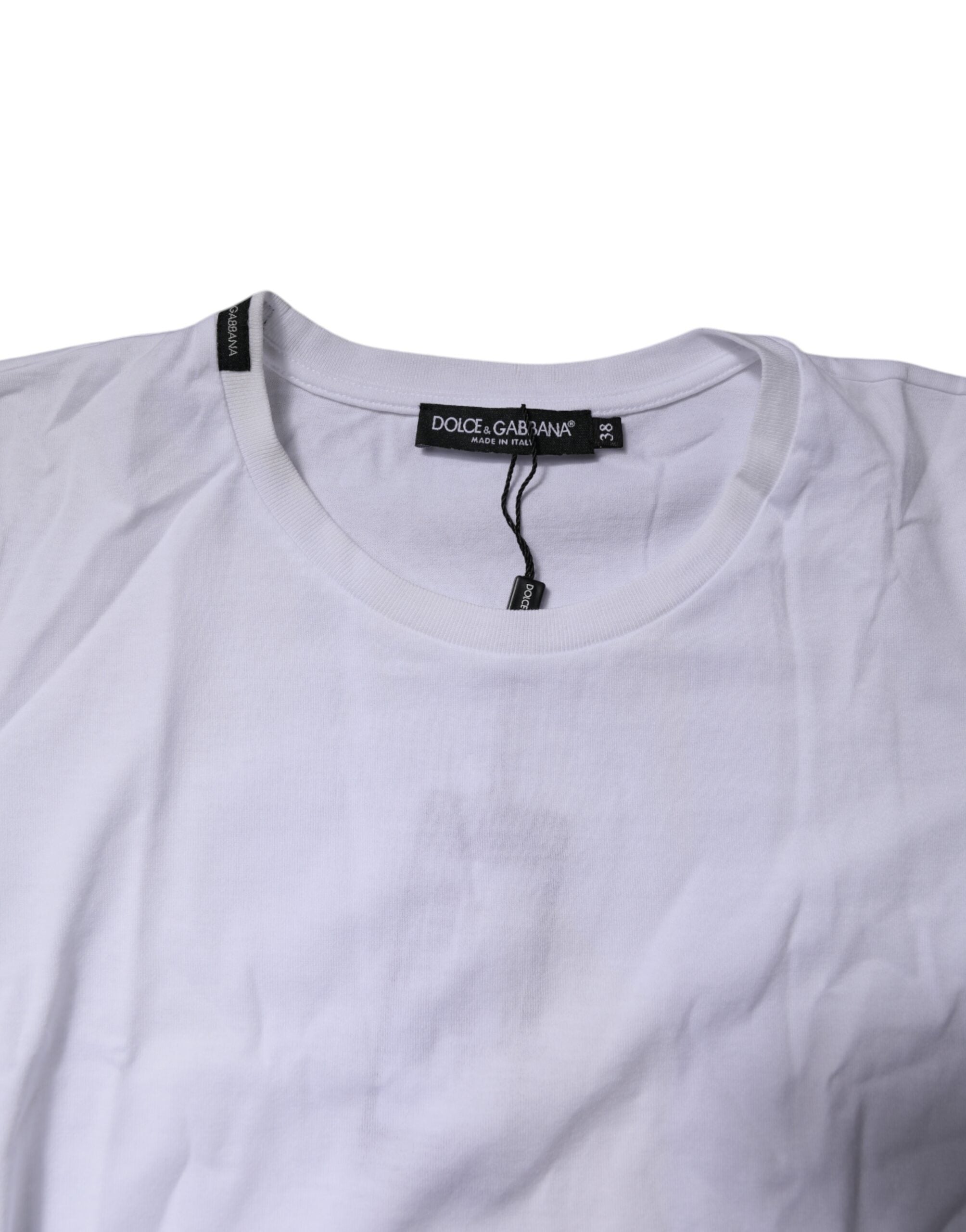 T-shirt blanc Dolce & Gabbana à manches courtes et col rond, vue de face, en coton léger.