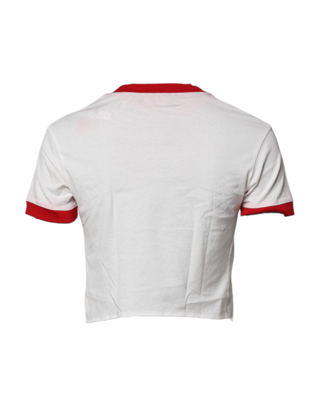 T-shirt blanc imprimé Dolce & Gabbana à col rond et coupe courte, mode féminine élégante et tendance.