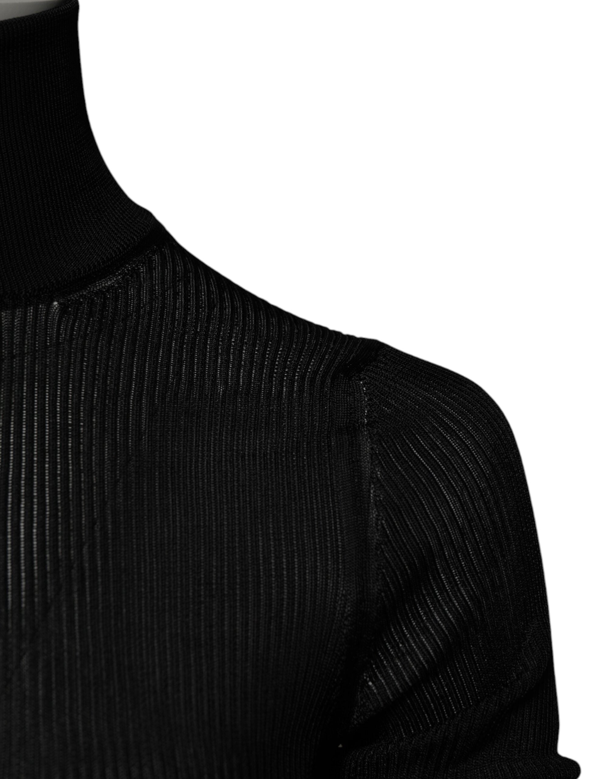 Pull en maille noir Dolce & Gabbana à manches longues et col roulé, coupe slim, pour femme.