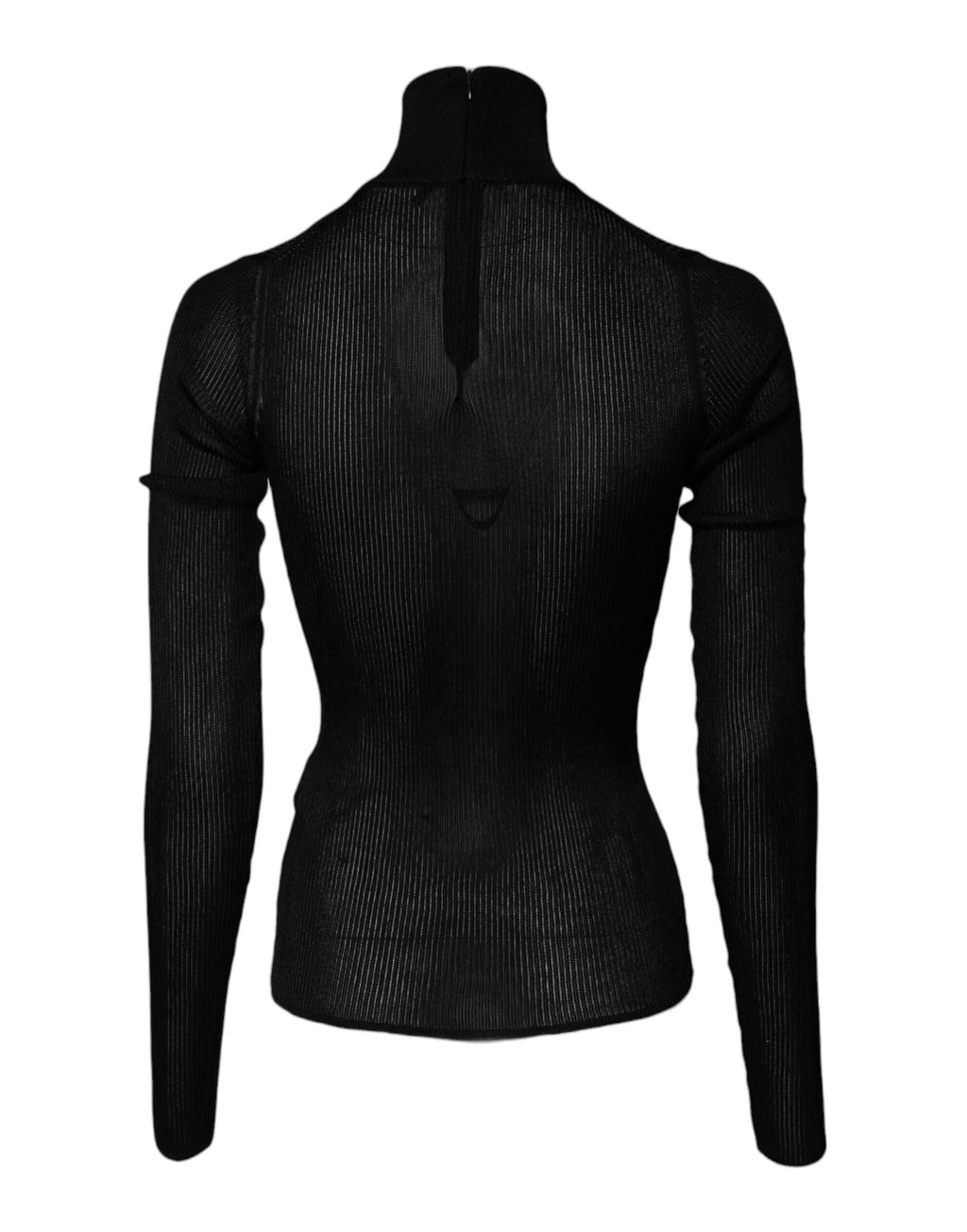 Pull à manches longues en maille noire Dolce & Gabbana avec col roulé et coupe slim, porté par un mannequin.