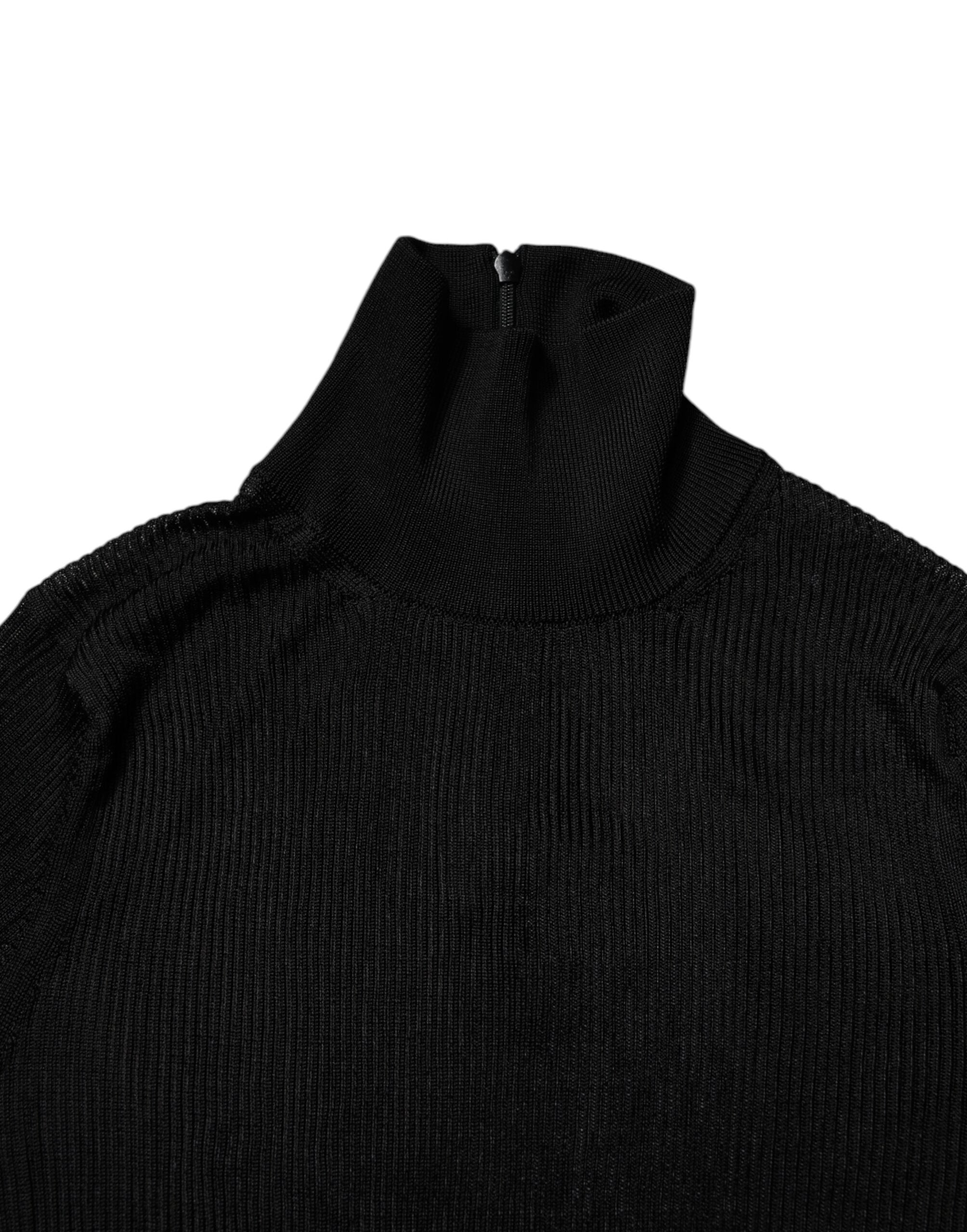 Pull à manches longues en maille noire Dolce & Gabbana, turtleneck ajusté, style élégant et sophistiqué.