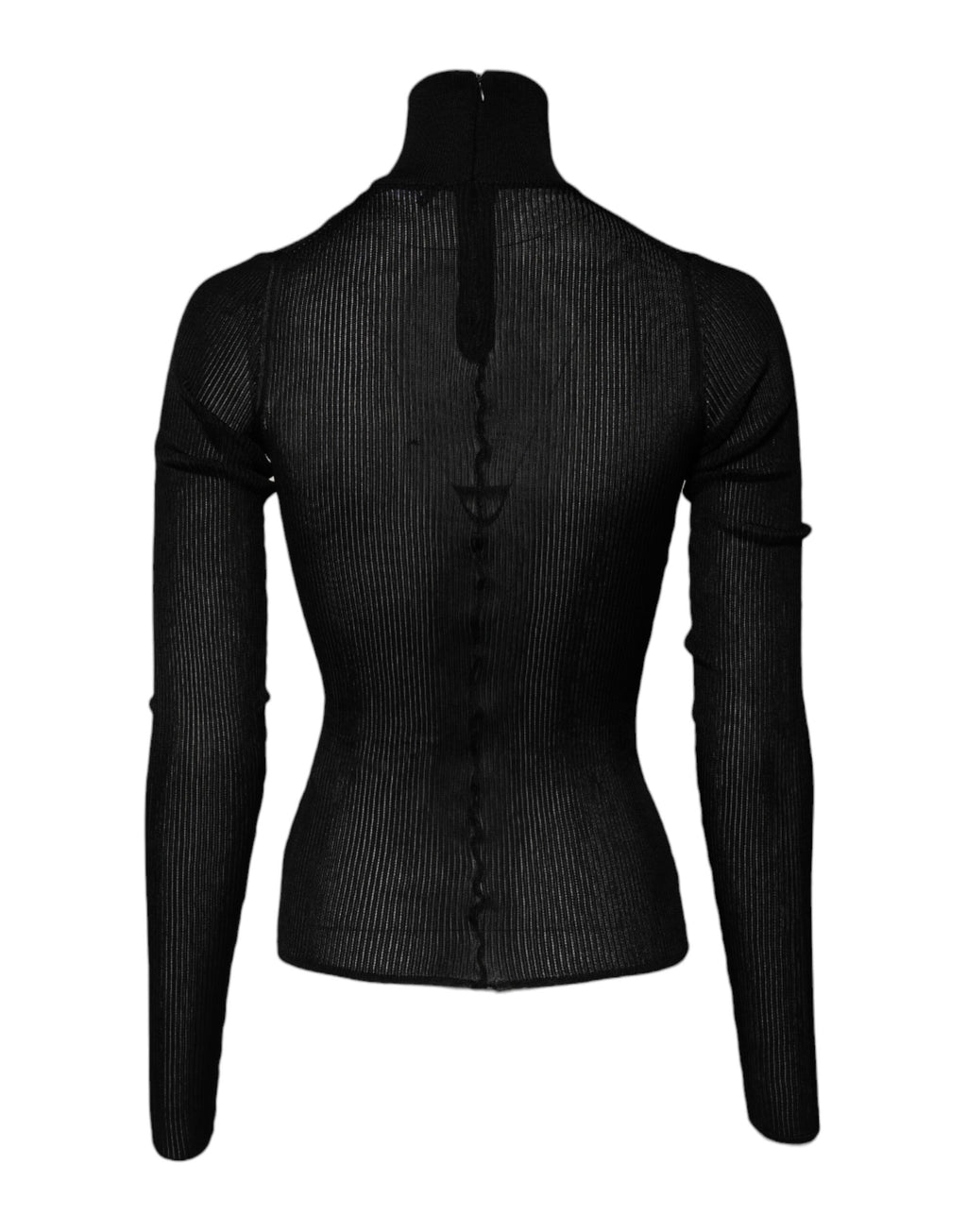 Pull noir Dolce & Gabbana en maille à manches longues et col roulé, coupe slim, détails élégants visible sur l'image.