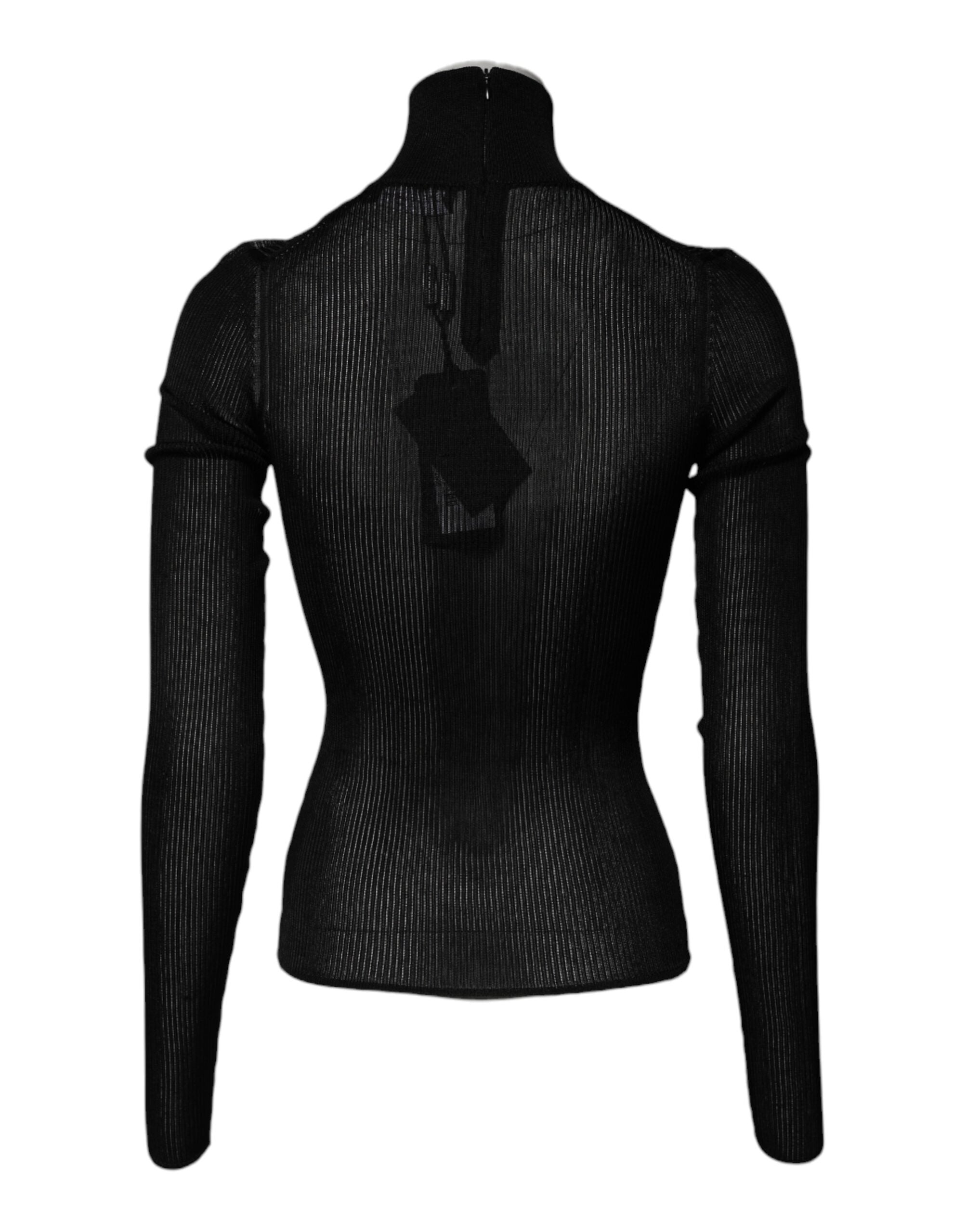Pull en maille noir à manches longues Dolce & Gabbana, turtleneck ajusté, top élégant et sophistiqué pour femme.