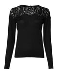 Blouse noire Dolce & Gabbana à manches longues avec dentelle florale élégante, style sophistiqué et féminin.
