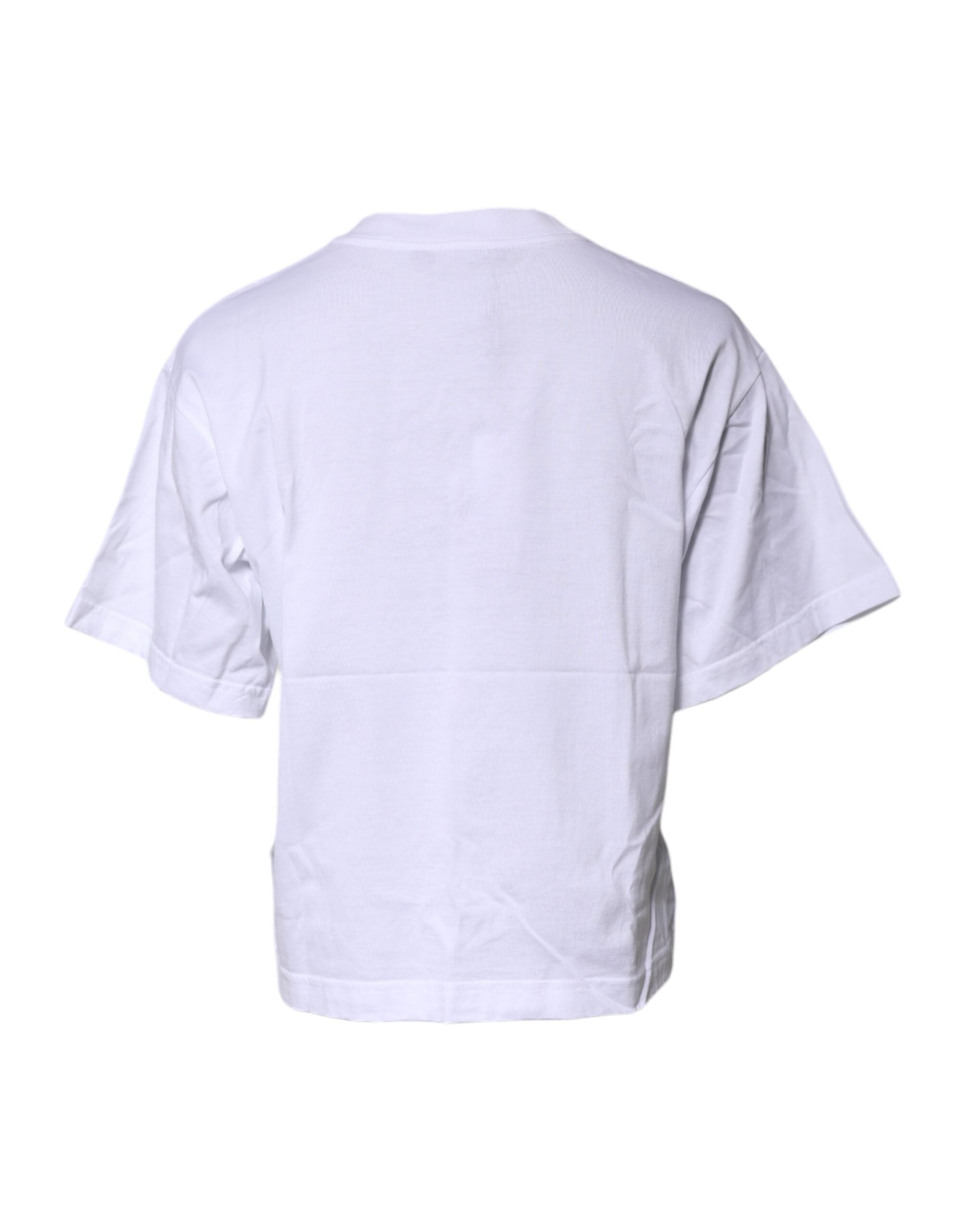 T-shirt blanc en coton imprimé à col rond de Dolce & Gabbana, style décontracté et élégant.