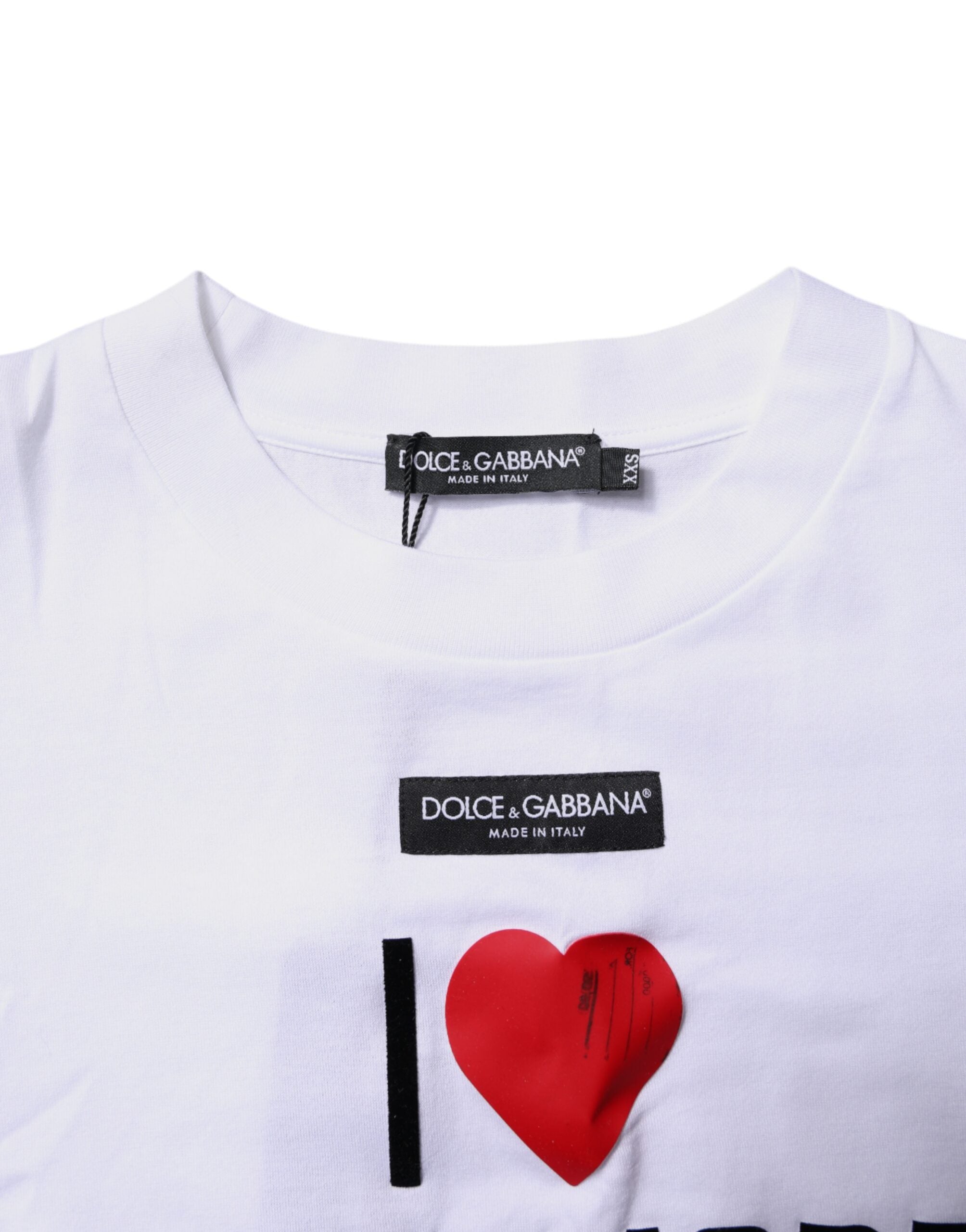 T-shirt blanc imprimé Dolce & Gabbana en coton avec col rond, vue de face.