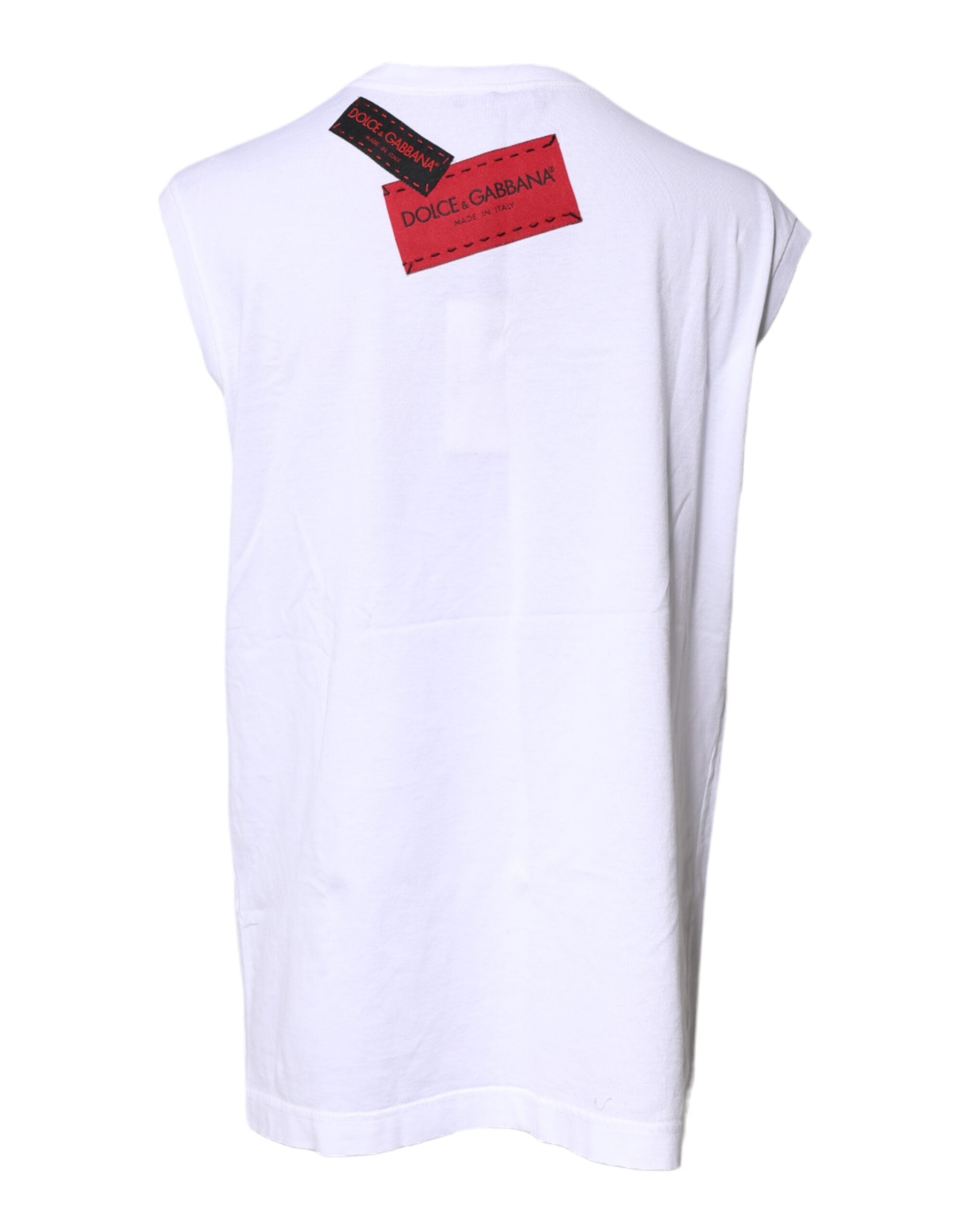 Débardeur sans manches blanc Dolce & Gabbana avec imprimé floral graphique, style élégant et tendance.